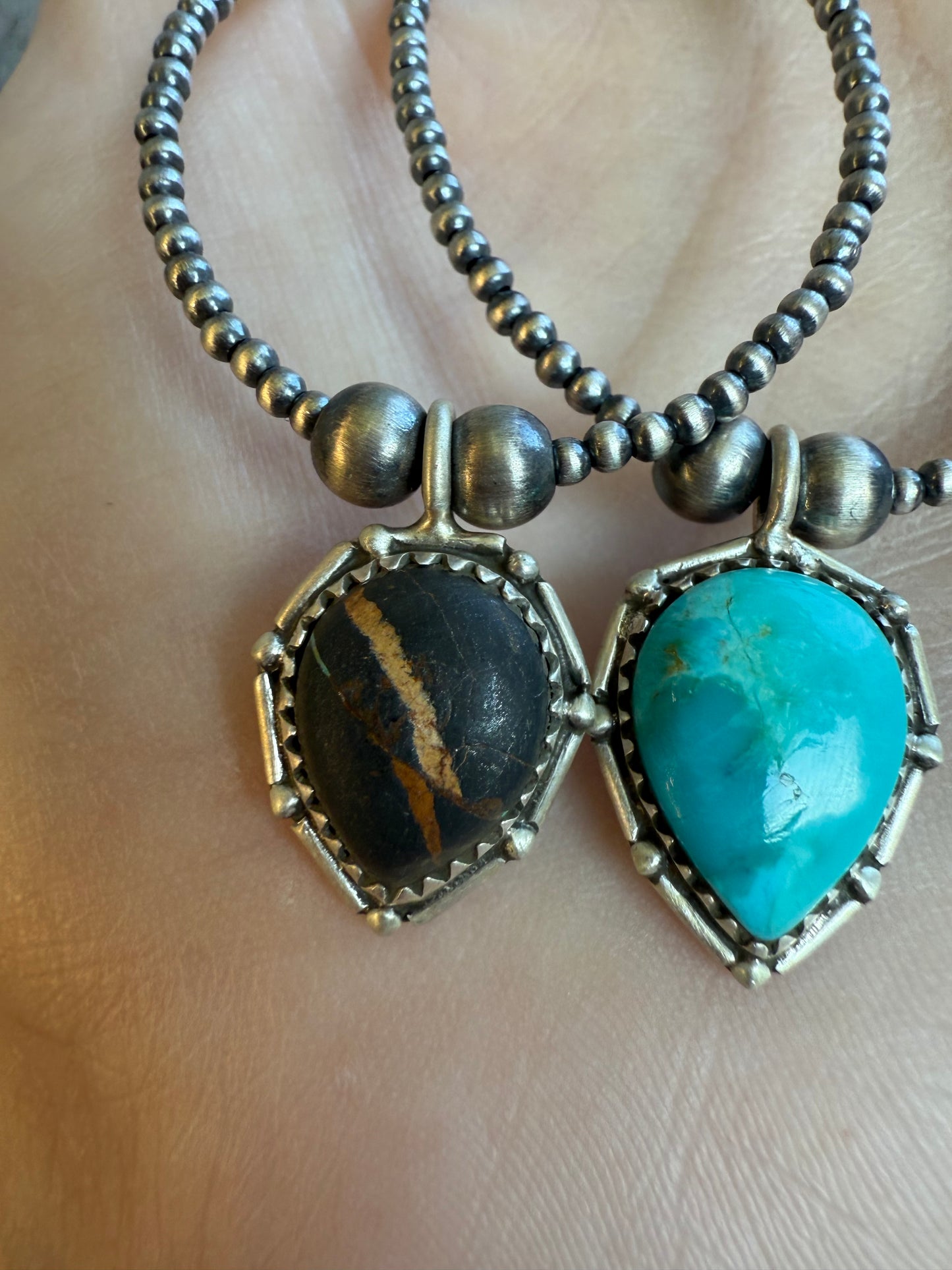 Turquoise Pendant Accent Desert Pearl Sterling Silver 925 Necklace