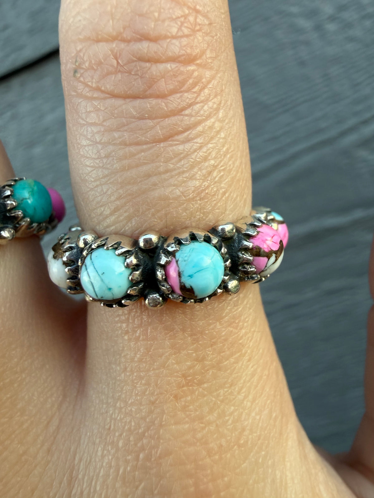 Cotton Candy Turquoise Infinity Sterling Silver Ring - Size 8