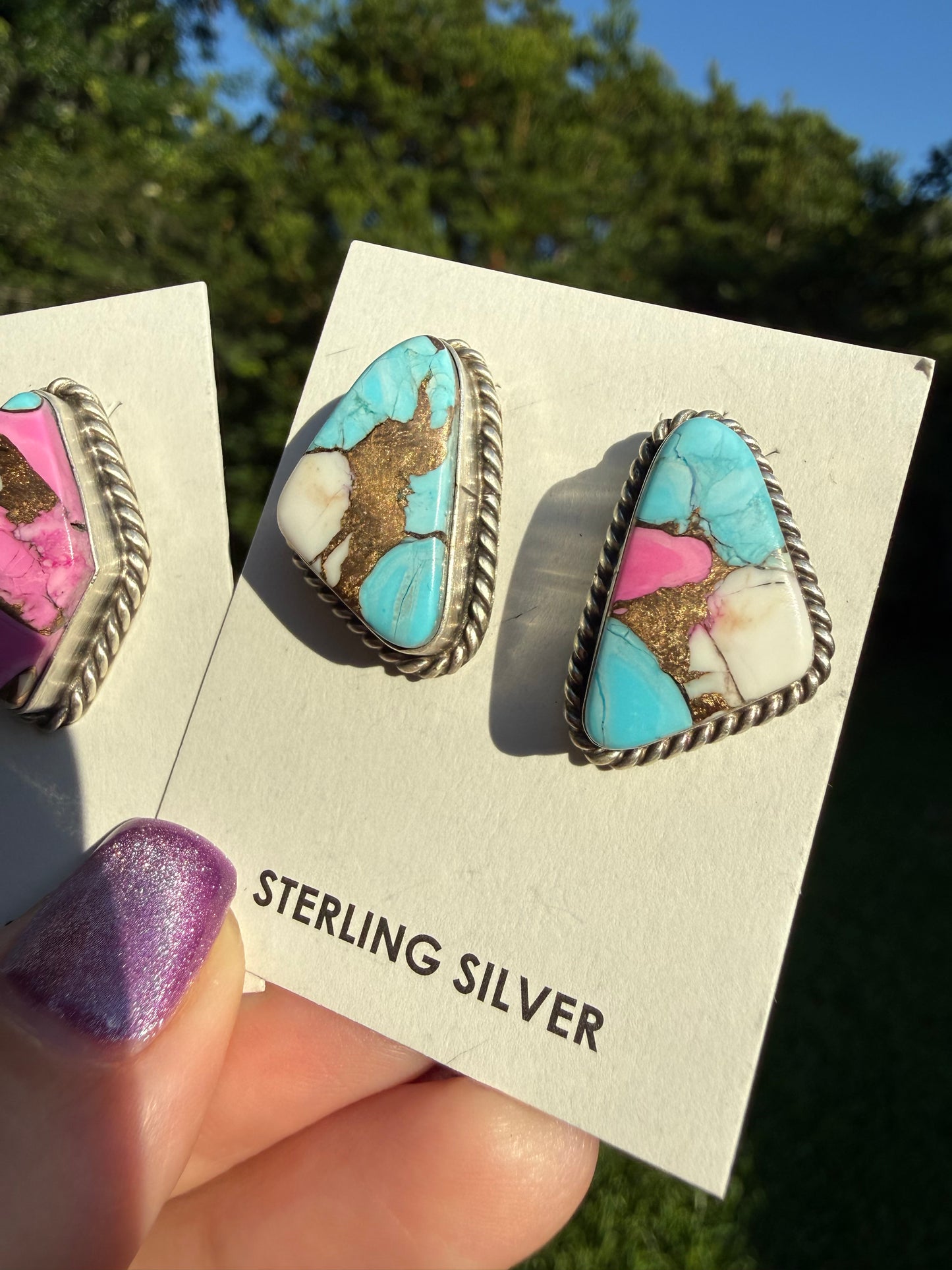 Native Cotton Candy Turquoise Stud Sterling Silver Earrings
