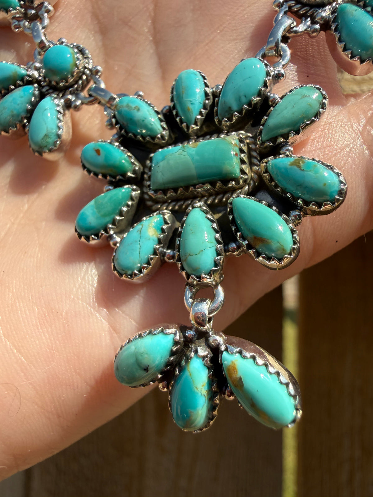 Kingman Turquoise Multi Cluster Sterling Silver Necklace