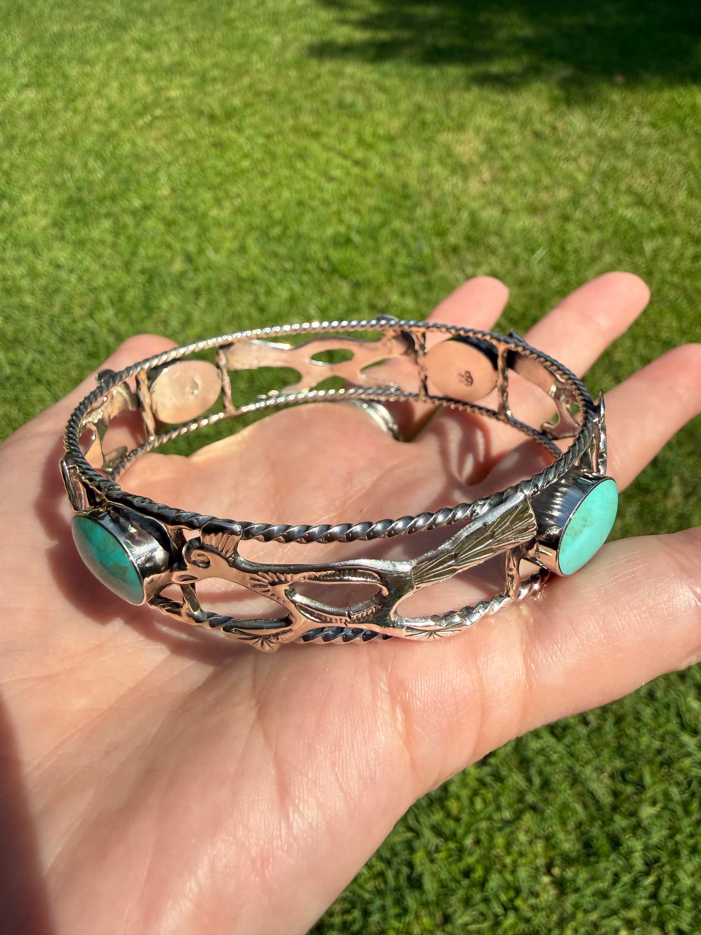 Navajo Roadrunner Sterling Silver Bangle Cuff Bracelet