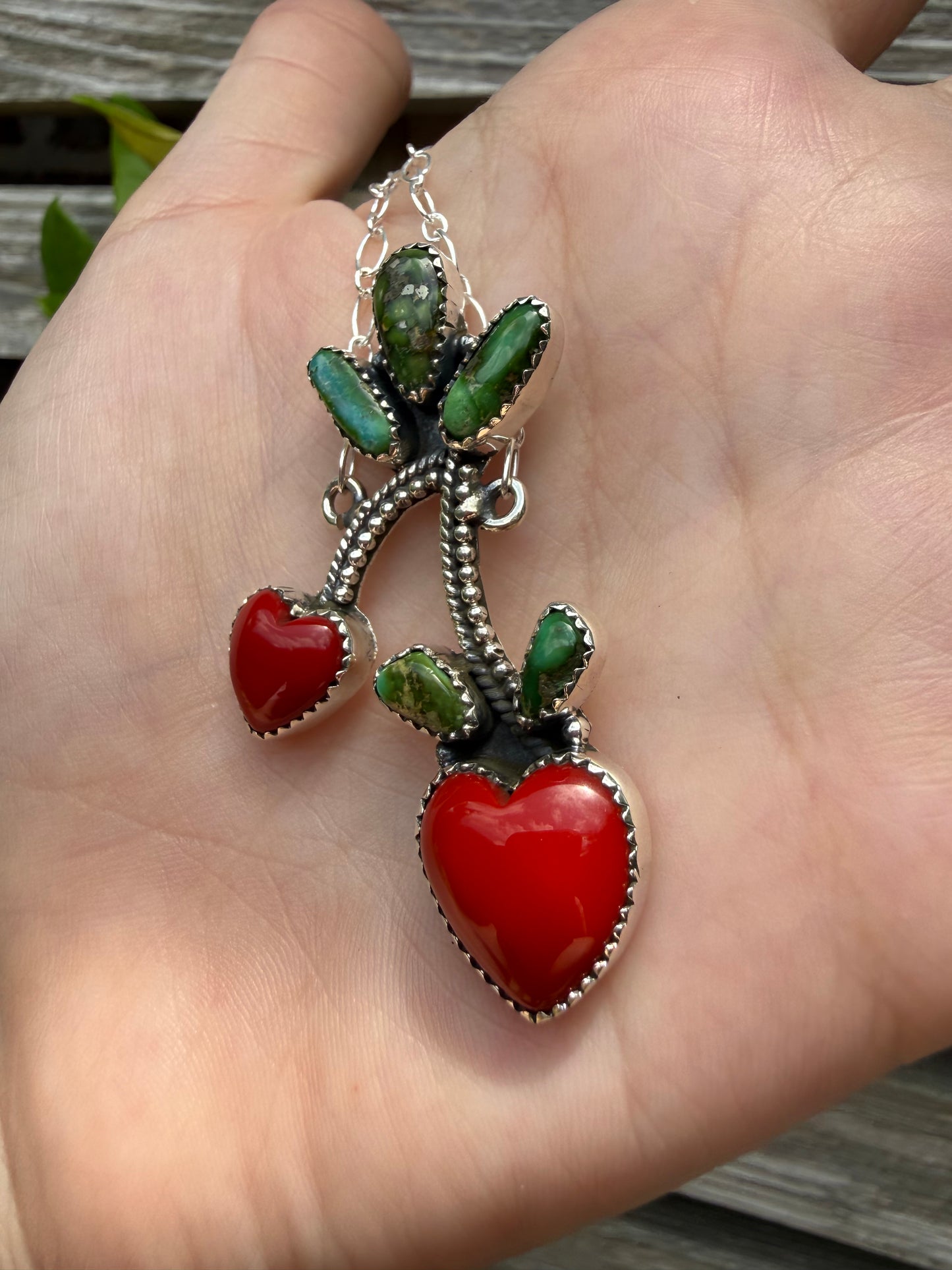 Cherry Red Rosarita and Sonoran Gold Turquoise Sterling Silver Single Pendant Necklace