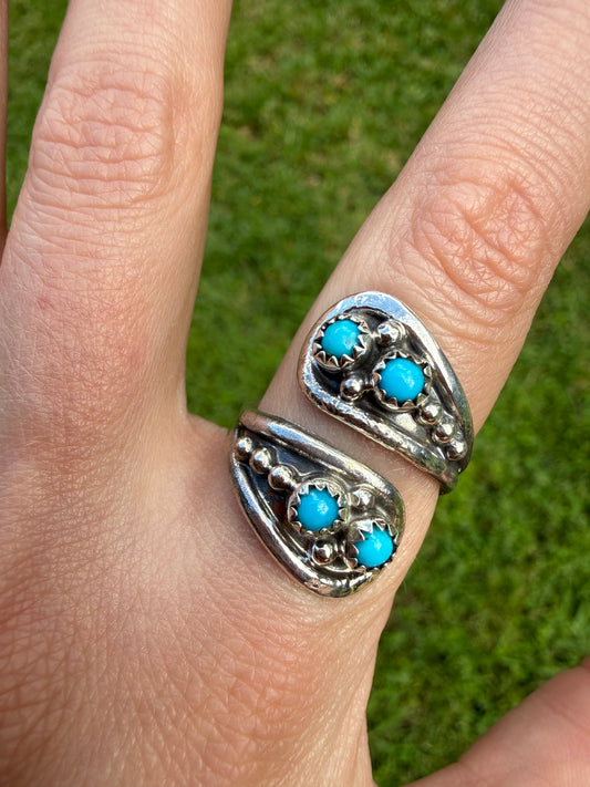 Navajo Turquoise Spoon Style Floater Sterling Silver Ring