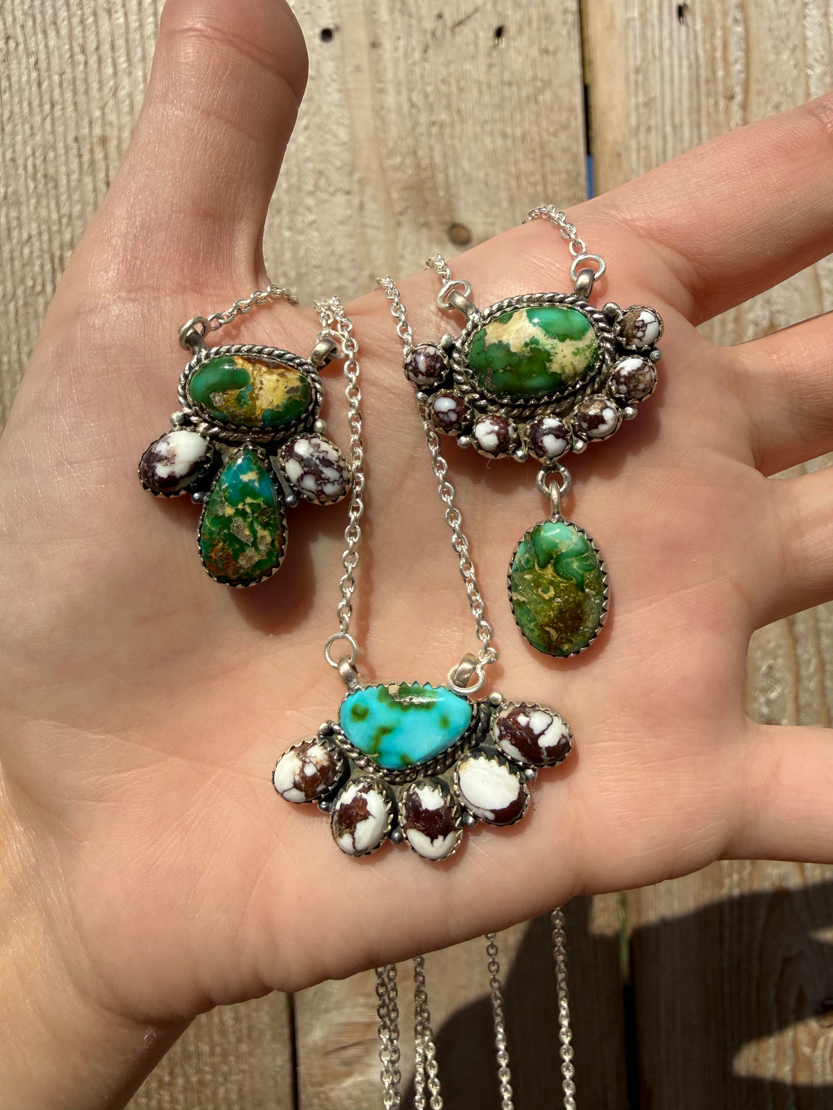 Sonoran Gold Turquoise and Wild Horse Cluster Sterling Silver Necklace