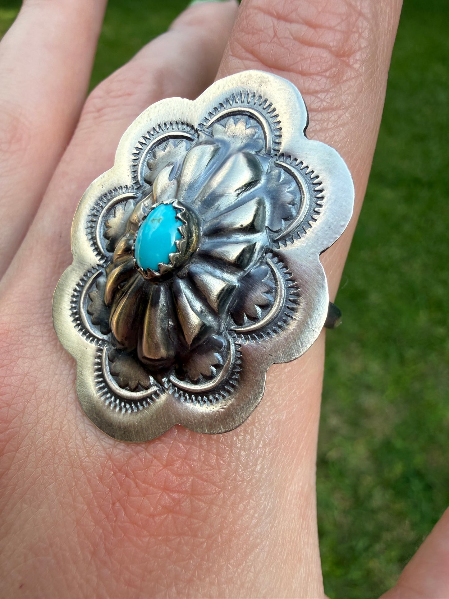 Native Turquoise Concho Adjustable Sterling Silver Rings
