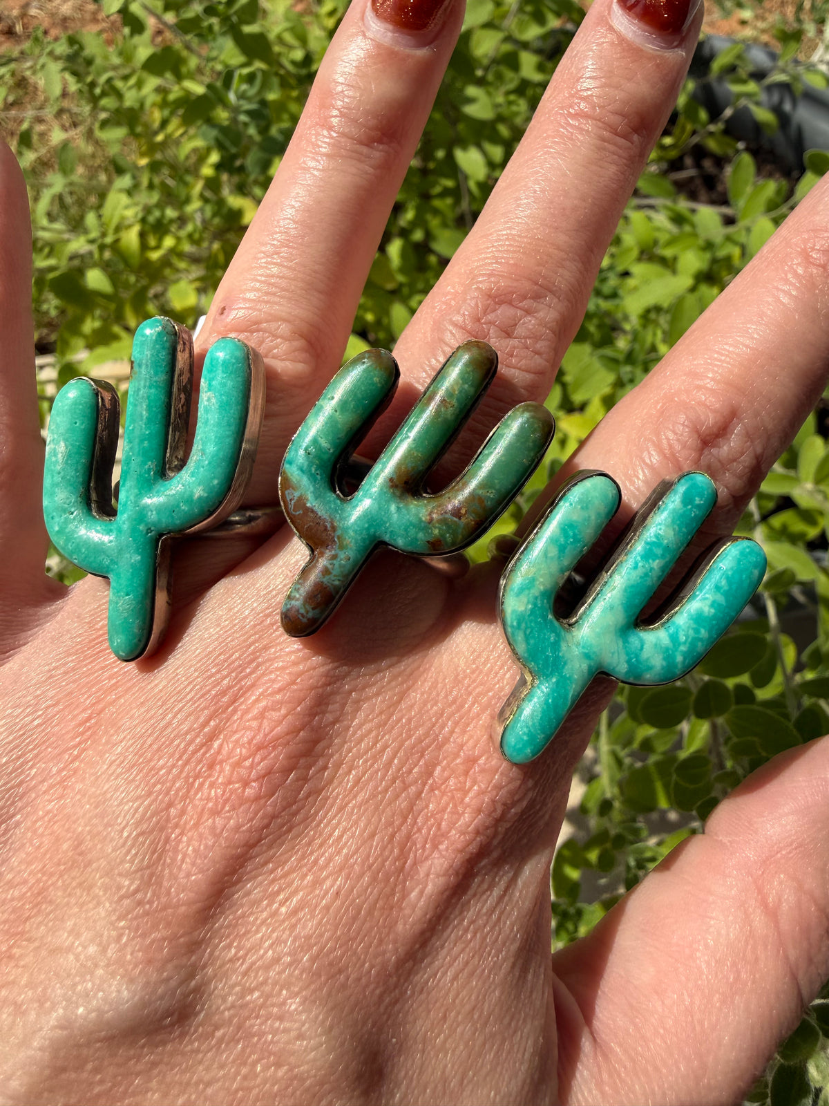Navajo Turquoise Cactus Sterling Silver Adjustable Ring