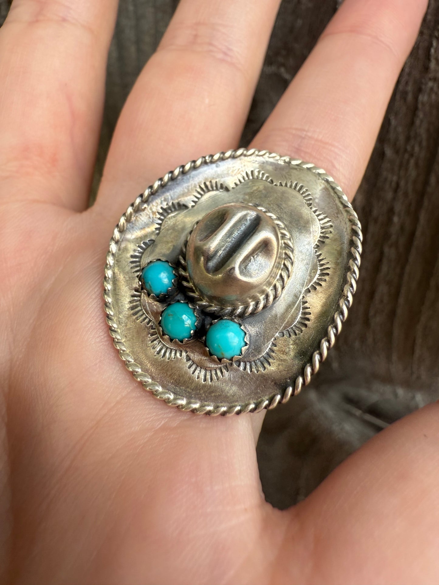 Navajo Turquoise Cowboy Hat Sterling Silver Pendant or Ring