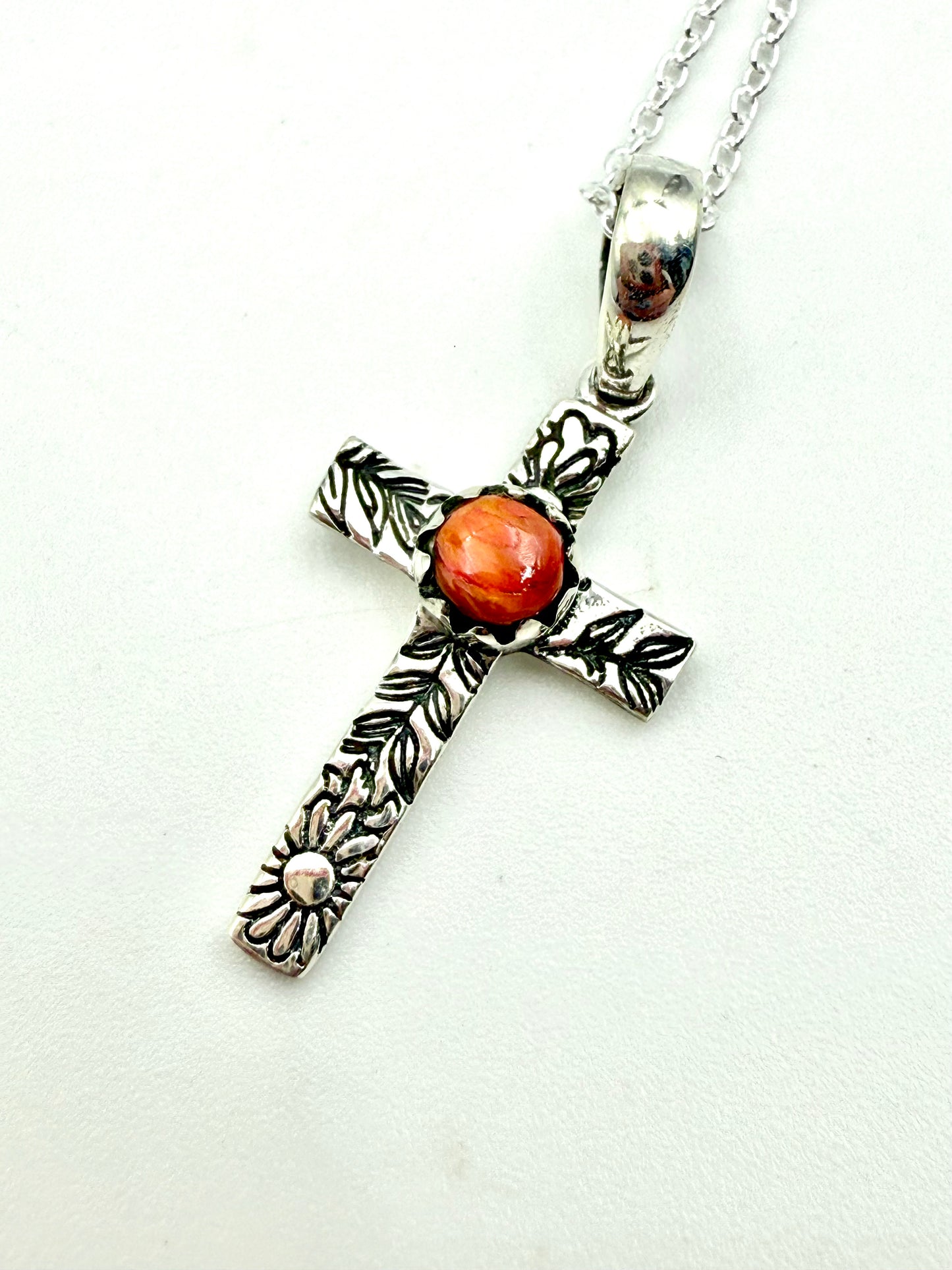 Cross Turquoise and Stone Accent Sterling Silver Necklace