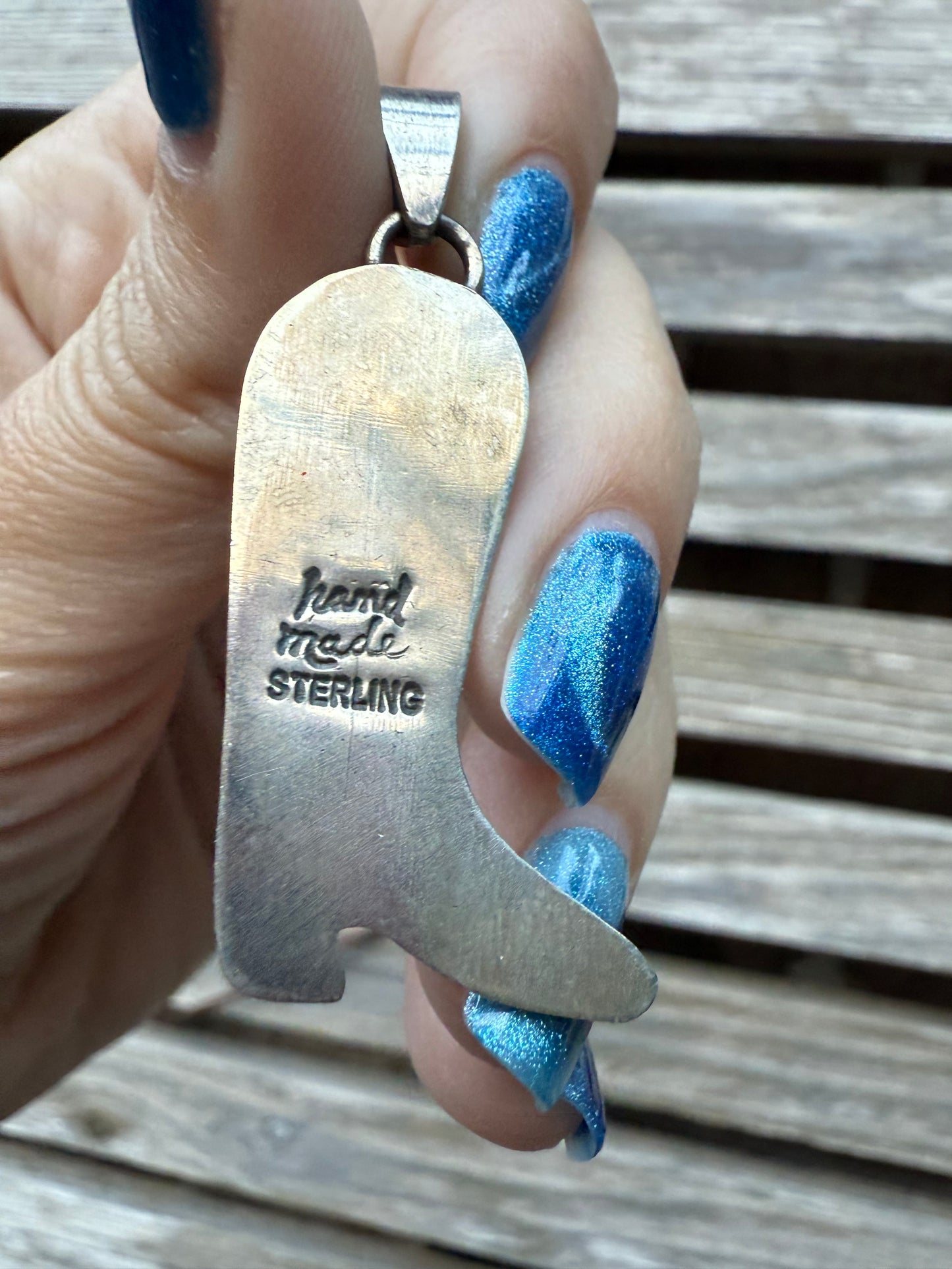 Cowboy Boot and Turquoise Sterling Silver Pendant