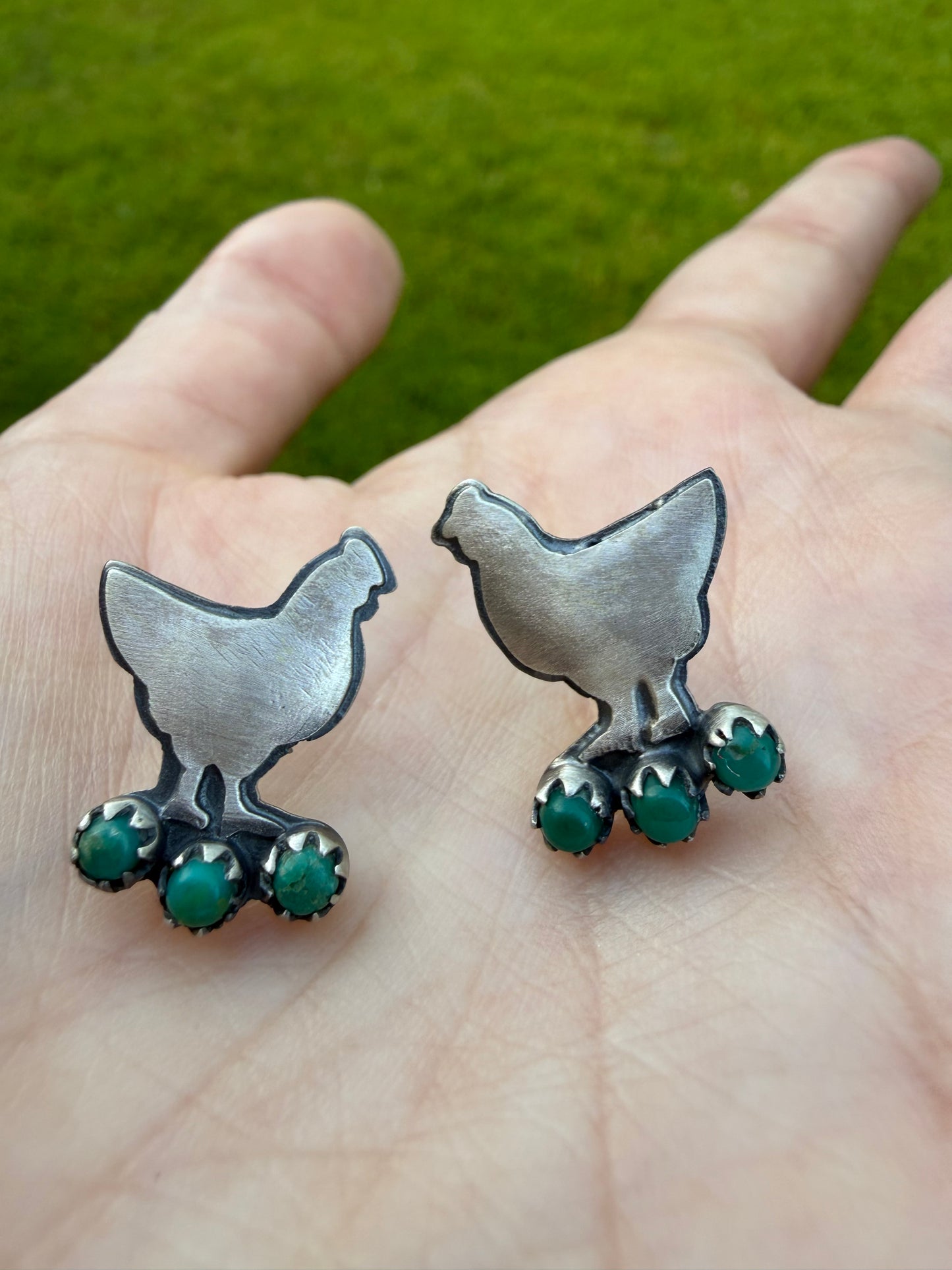 Chicken Turquoise Oxidized Sterling Silver Pendant or Earrings