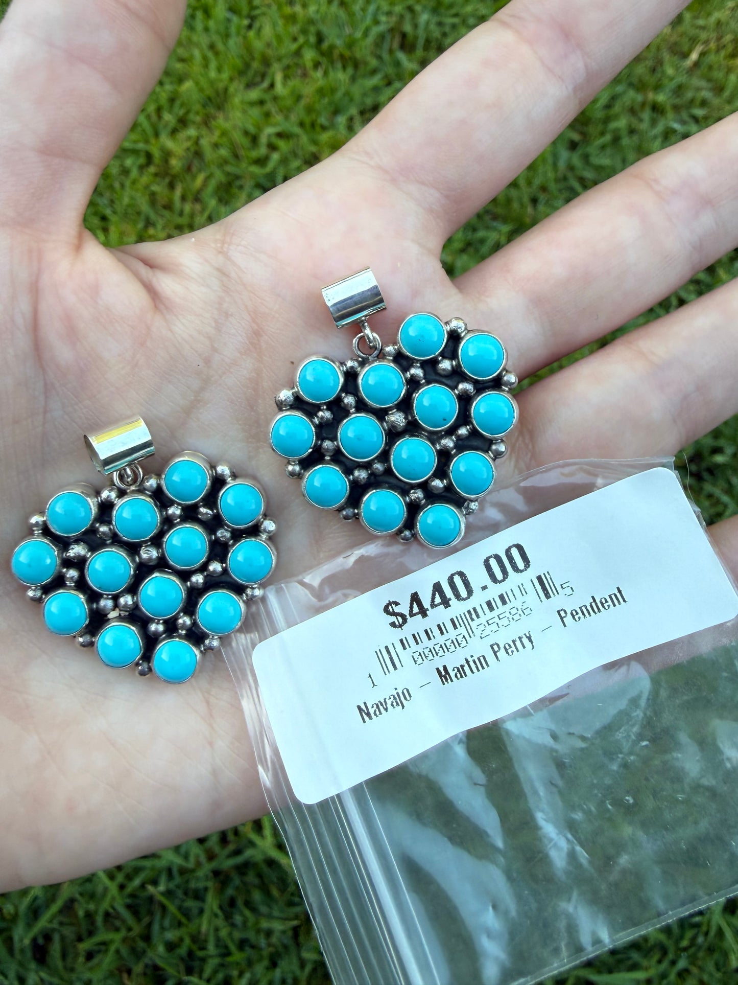 Navajo Turquoise Heart Cluster Sterling Silver Pendant