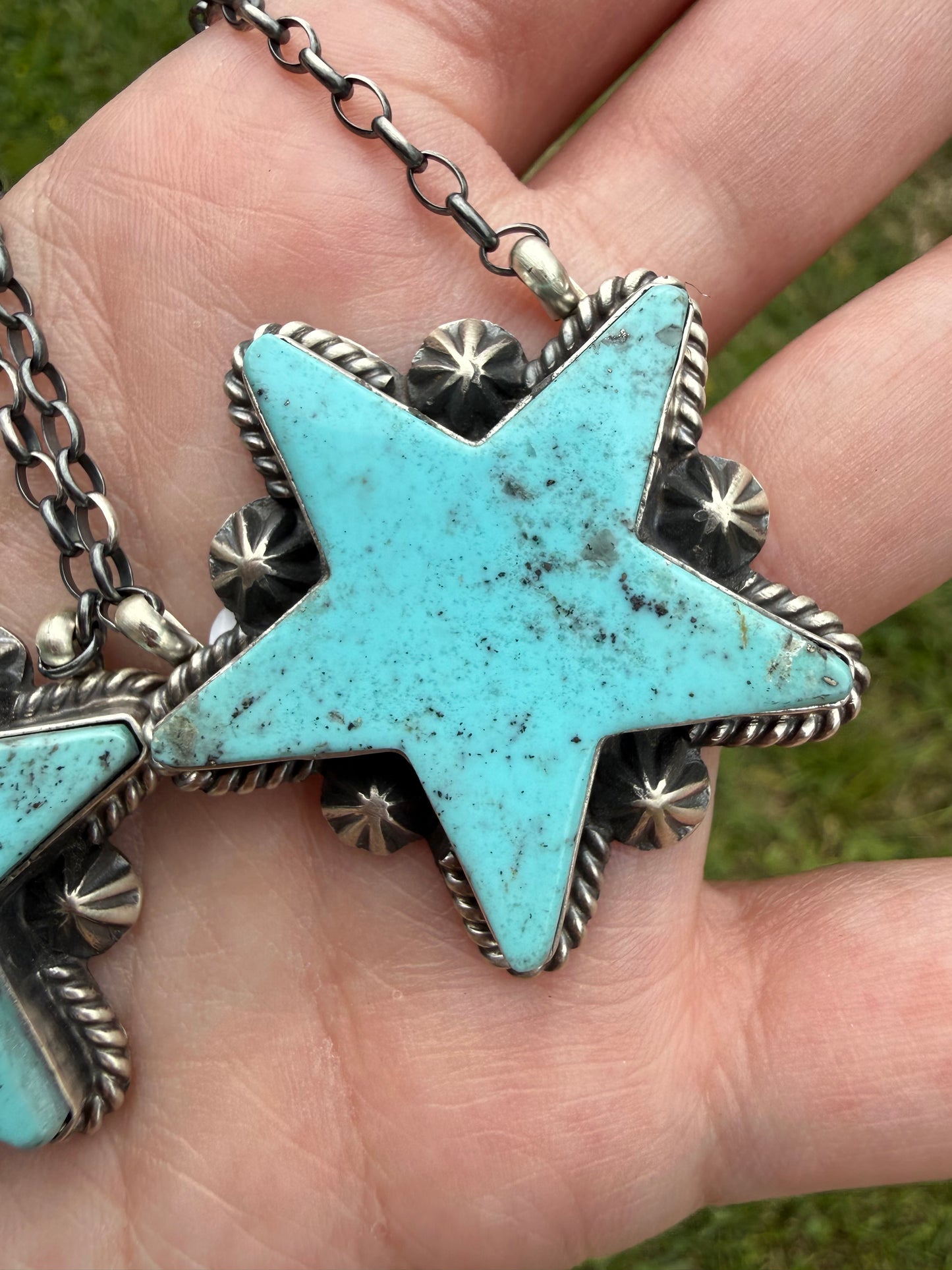 Navajo Turquoise Star Sterling Silver Necklace by Johnny Dixon
