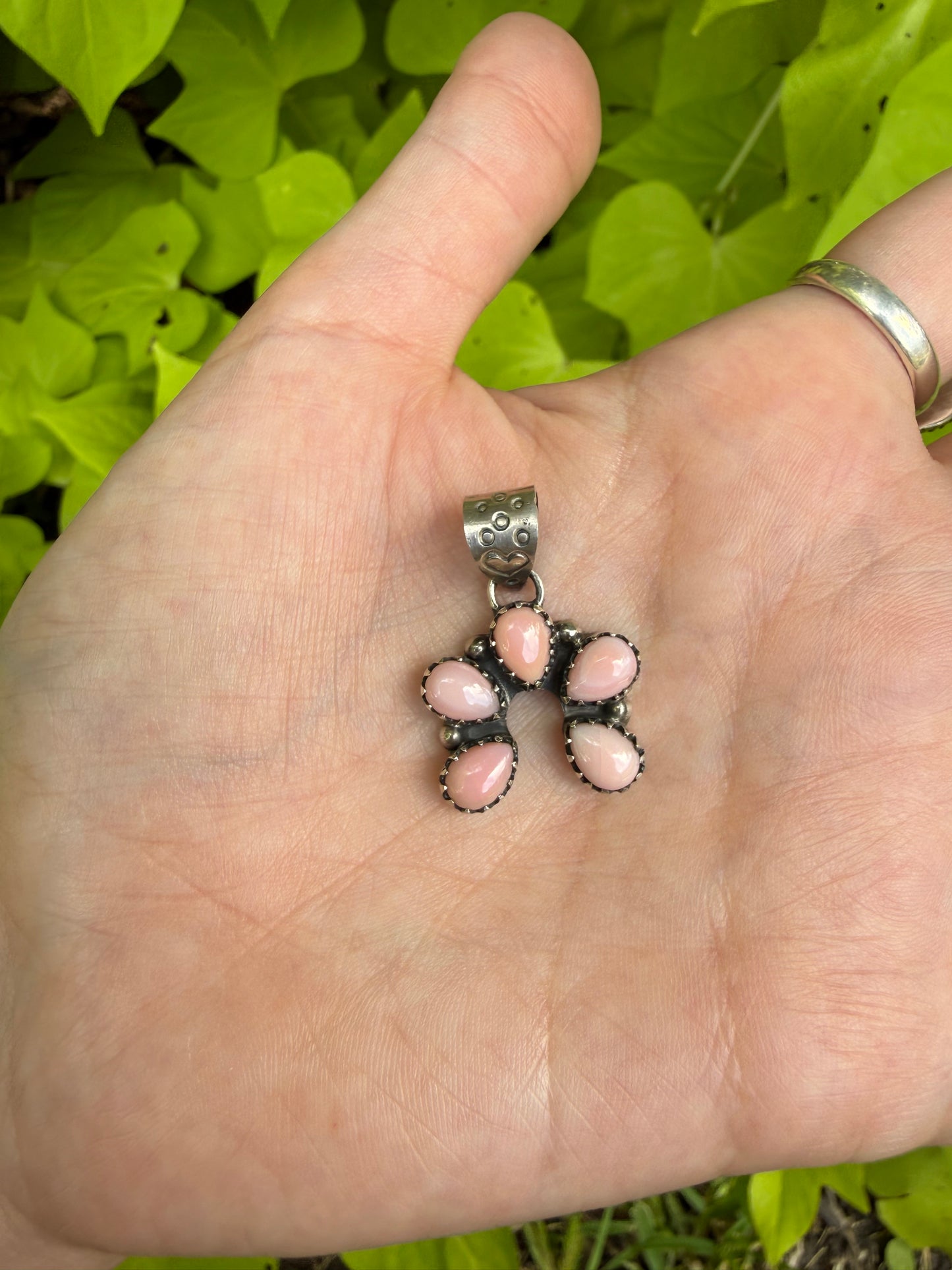 Pink Conch Mini Naja Pendant with Heart Sterling Silver Bail Pendant