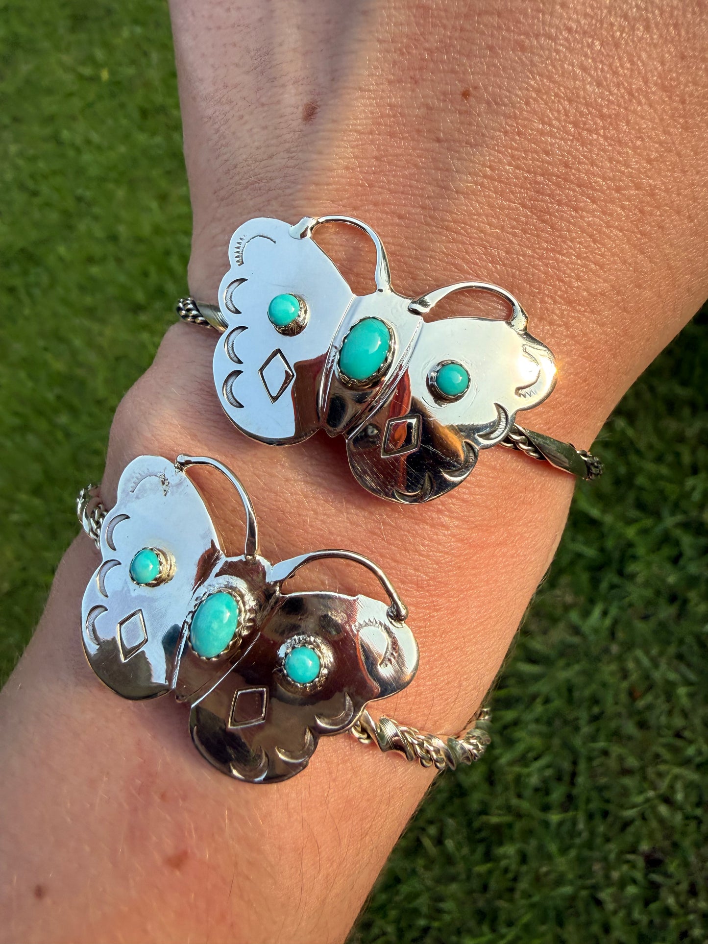 Navajo Turquoise Butterfly Sterling Silver Cuff Bracelet by Sarah Yazzie