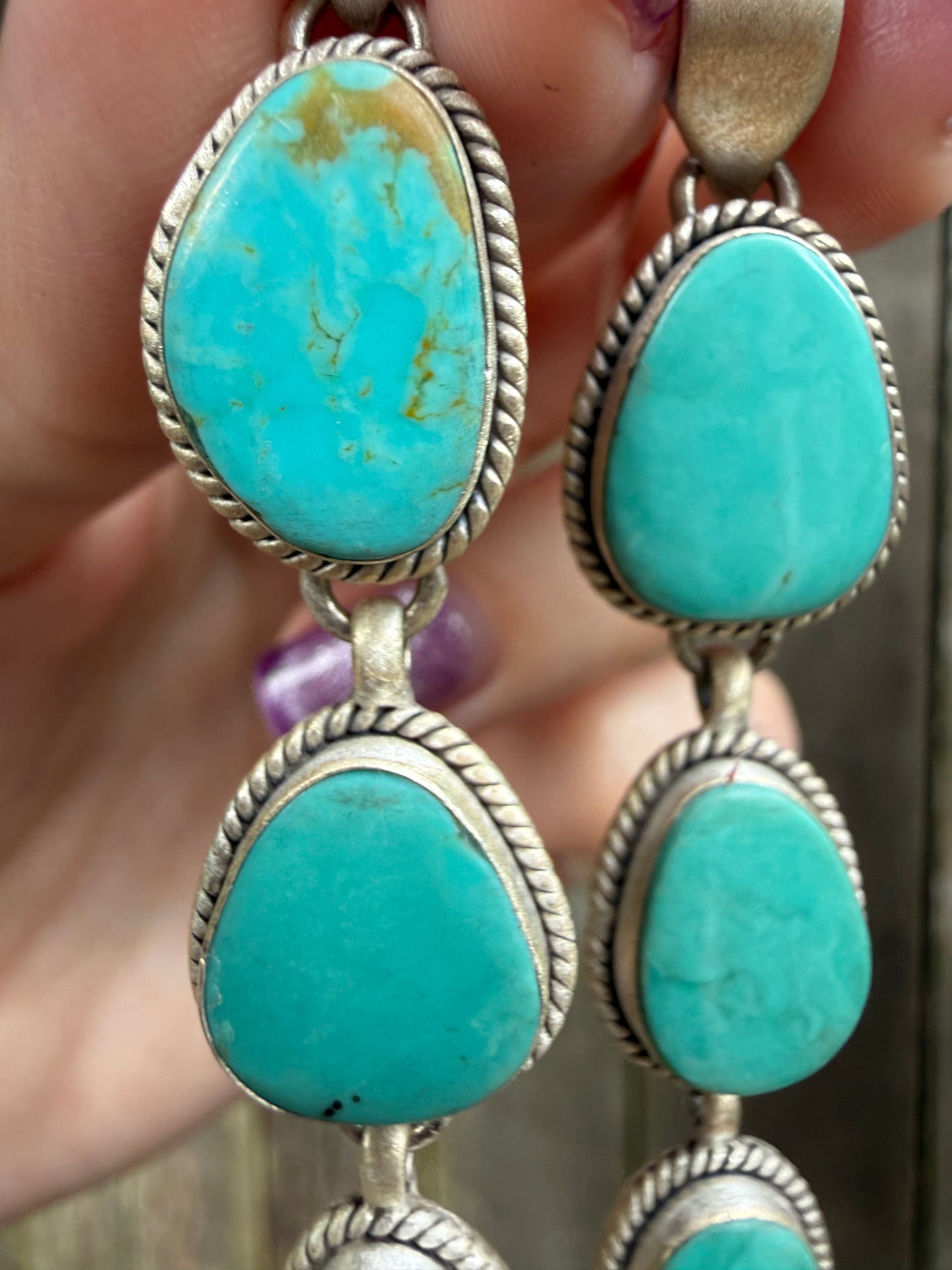 Turquoise 5 Stone Lariat Sterling Silver Pendant