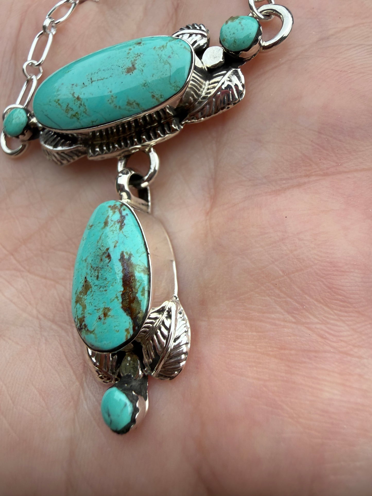 Navajo Turquoise Sterling Silver Lariat Necklace  by Gilbert Smith