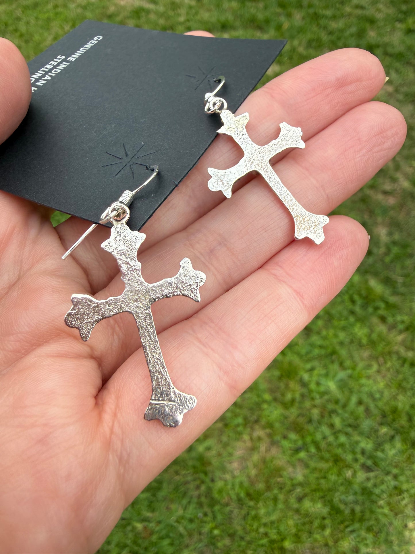 Navajo Turquoise Cross Sterling Silver Dangle Earrings