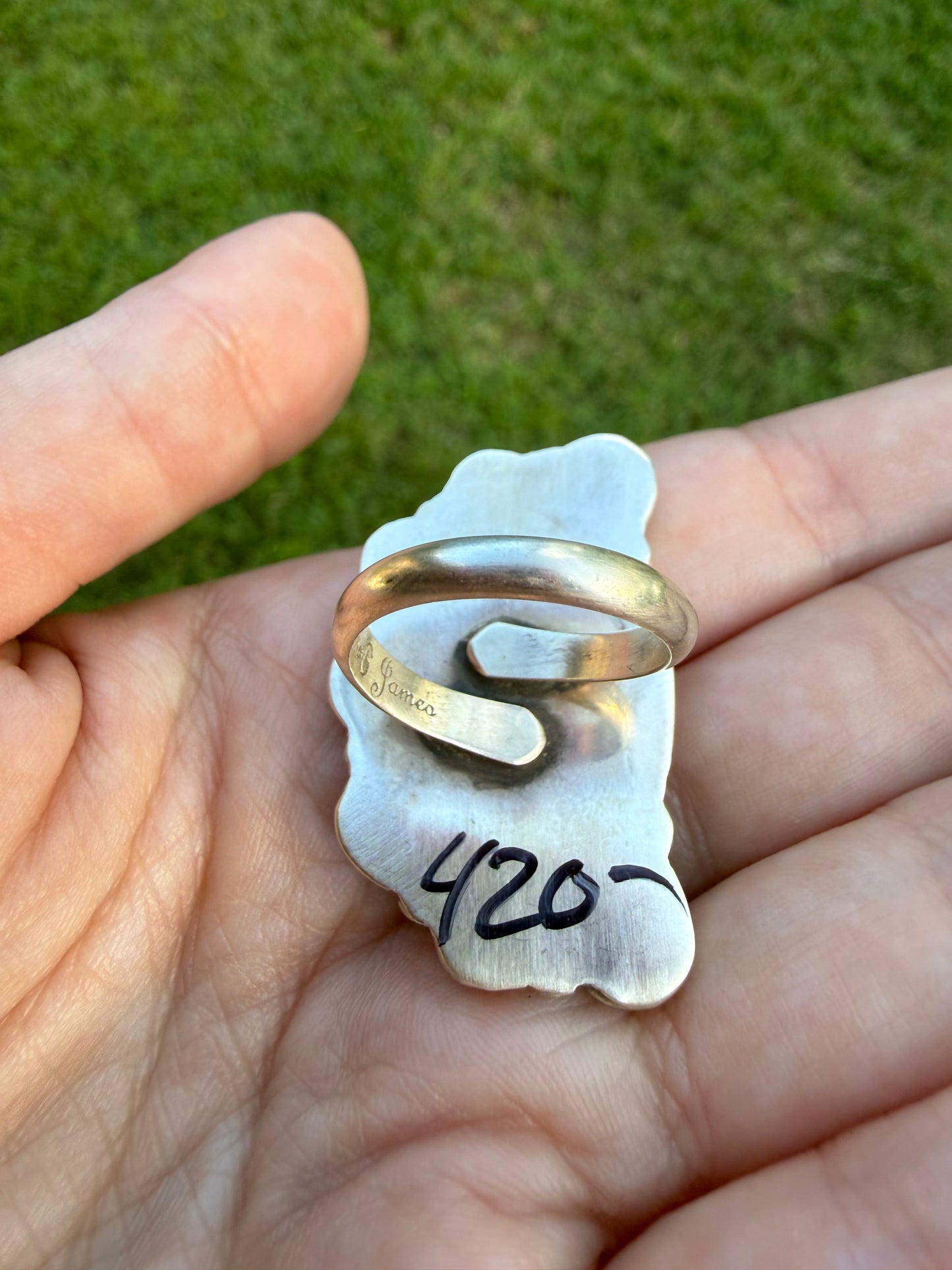 Navajo Turquoise Half Flower Adjustable Sterling Silver Ring
