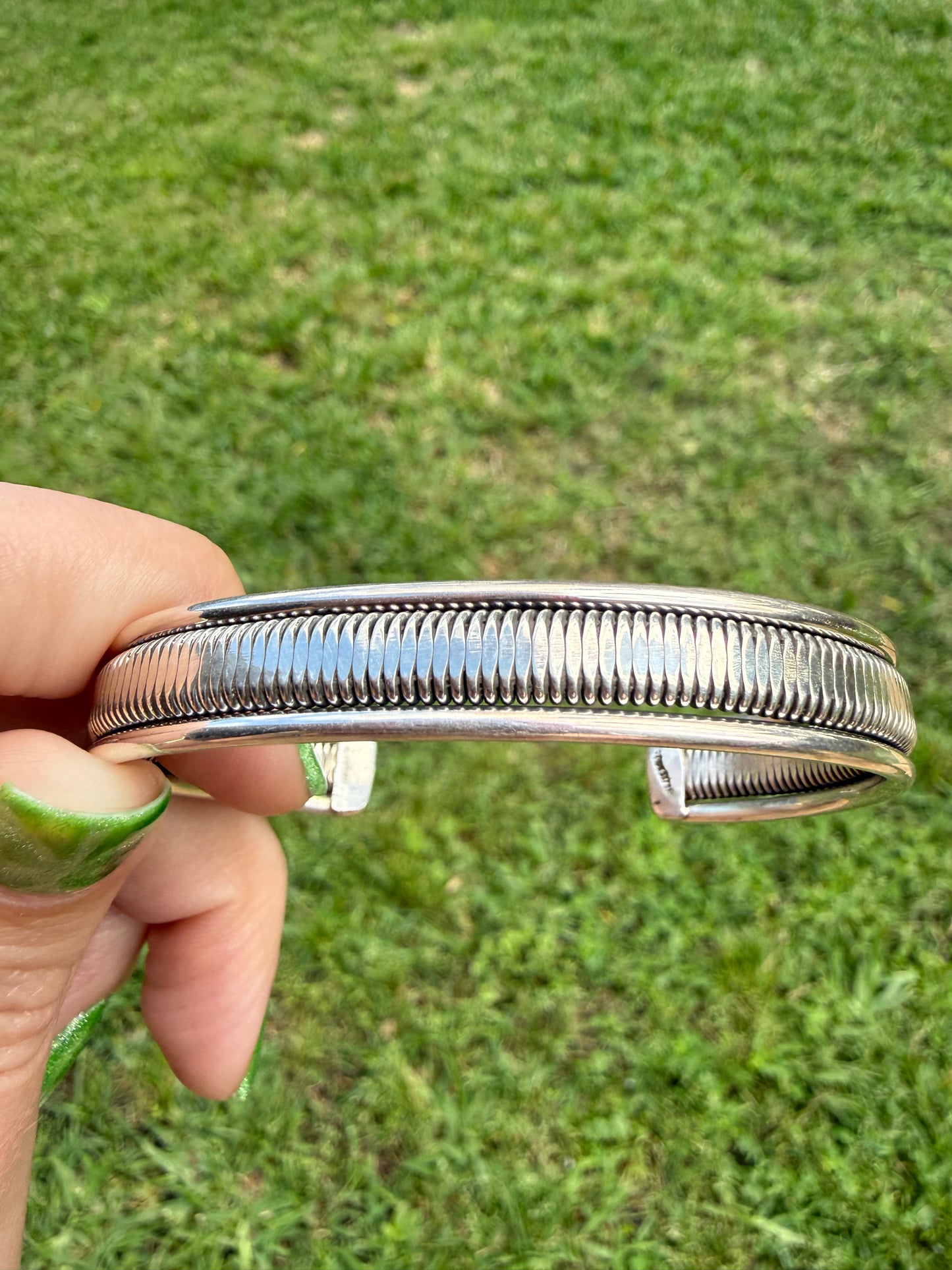 Navajo All Sterling Silver Cuff Bracelet By Elaine Tahe