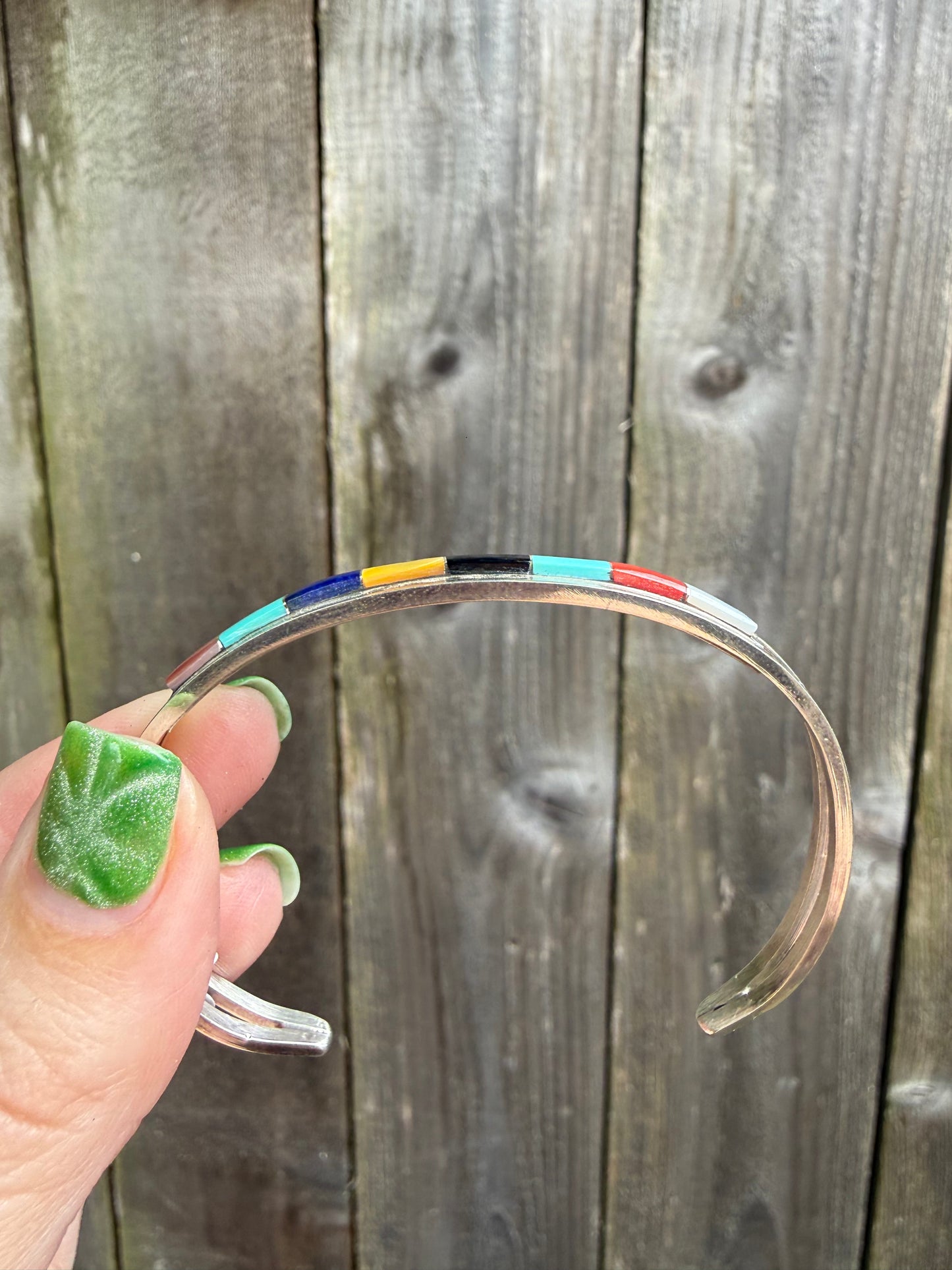 Native Multi Stone Or Turquoise Inlay Sterling Silver Cuff