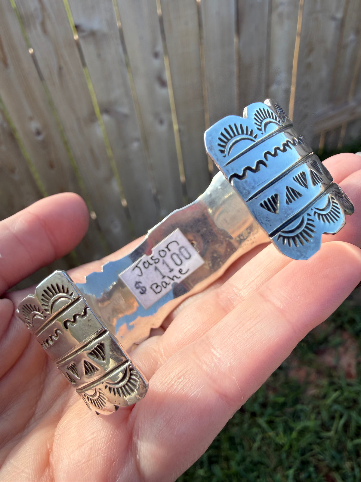 Navajo 3 Stone Thick Sterling Silver Detailed Accent Stamped Sterling Silver Cuff by Jason Bahe