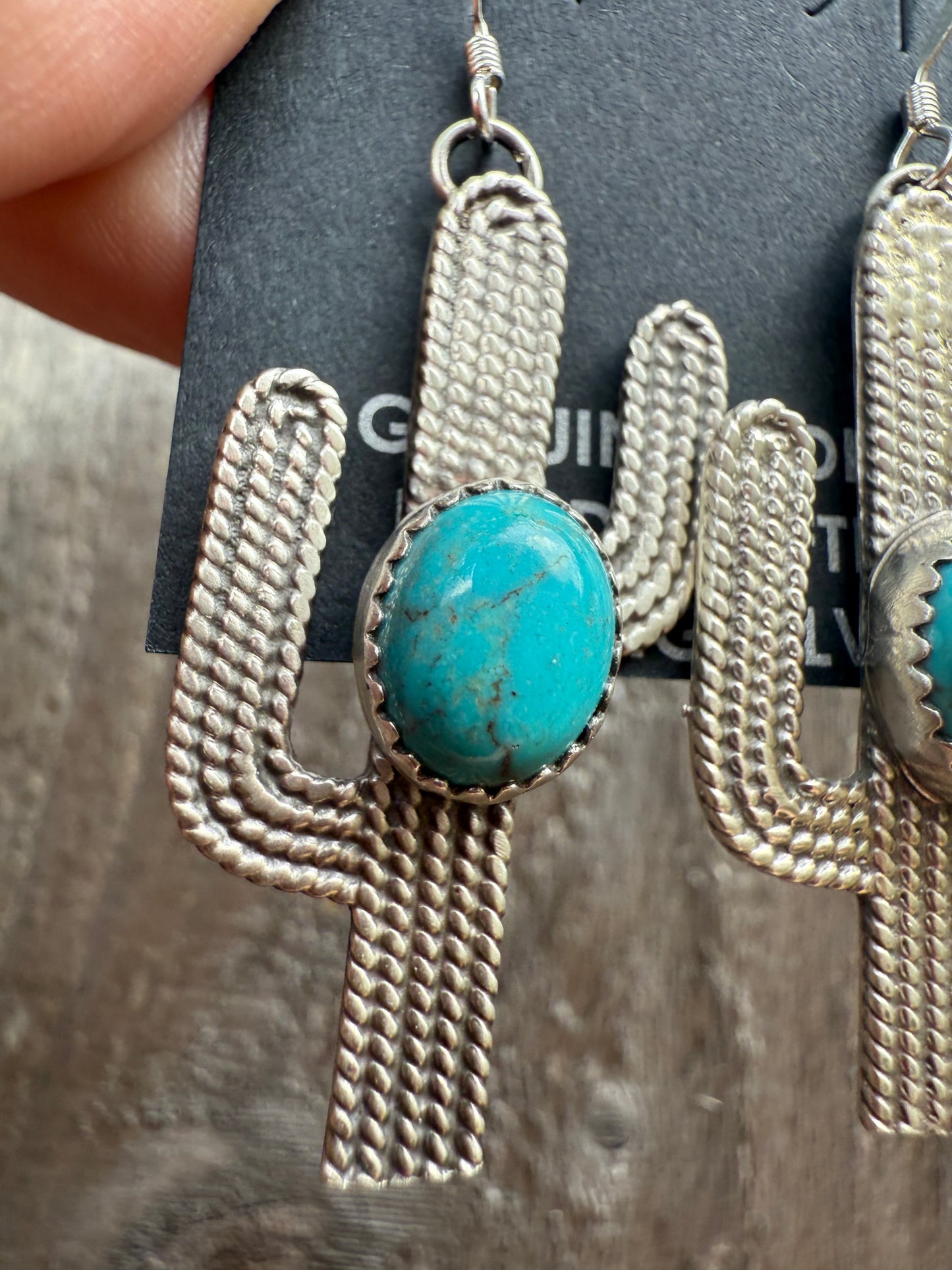 Navajo Turquoise Cactus Dangle Sterling Silver Earrings