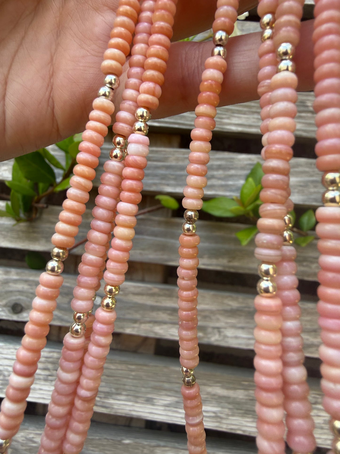 Navajo Strung Pink Conch And Sterling Silver Pearl Stacker Necklace