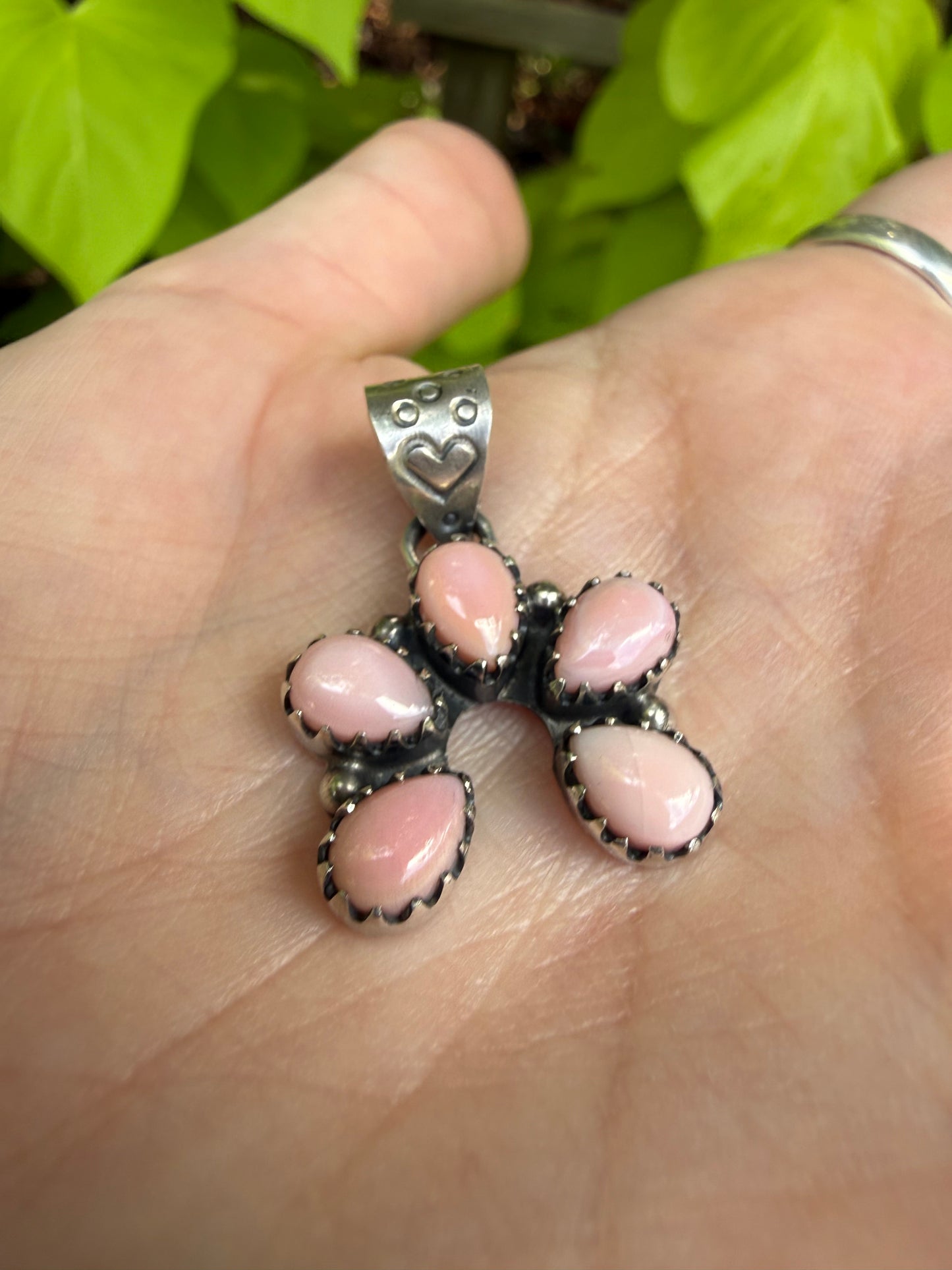 Pink Conch Mini Naja Pendant with Heart Sterling Silver Bail Pendant