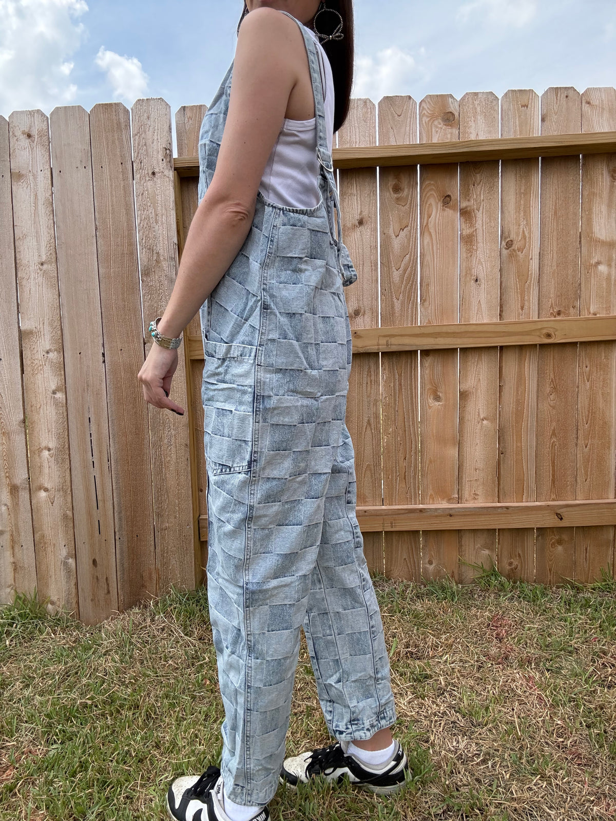 Thee Blue Brick Jumpsuit Denim Checkered Block Overall Jumpsuit