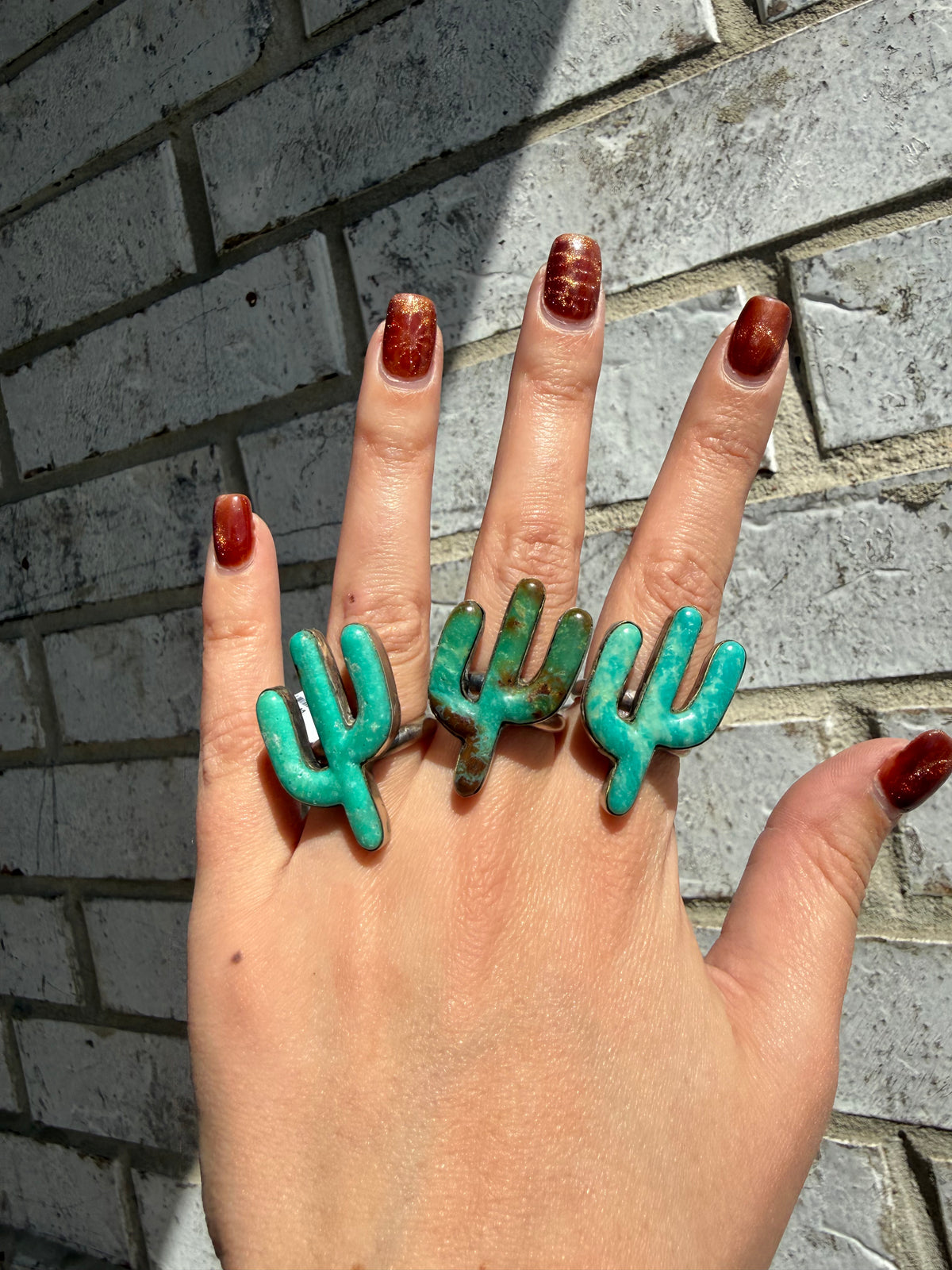 Navajo Turquoise Cactus Sterling Silver Adjustable Ring