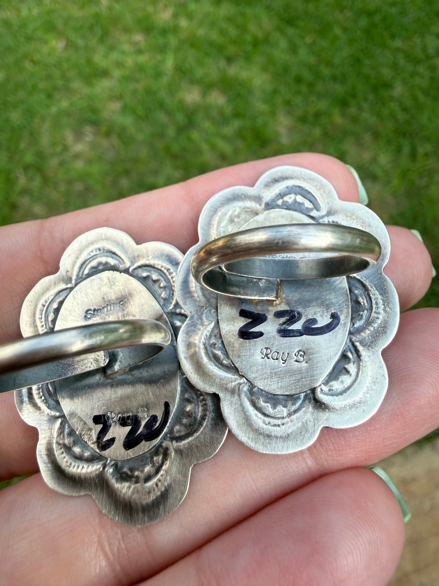 Native Turquoise Concho Adjustable Sterling Silver Rings