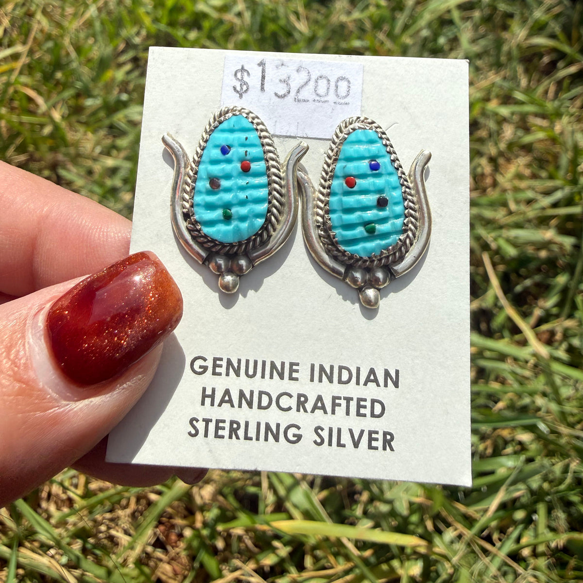 Zuni Turquoise Corn Sterling Silver Earrings