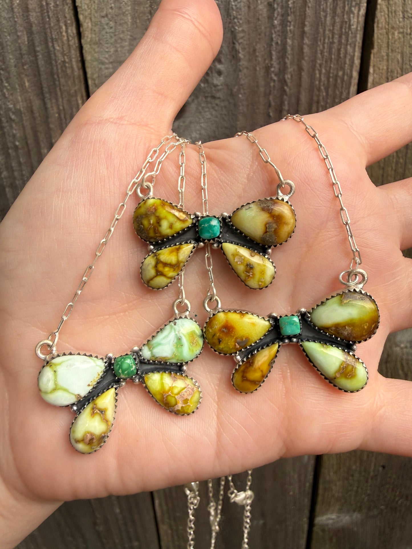 Palomino and Emerald Valley Turquoise Bow Sterling Silver Necklace