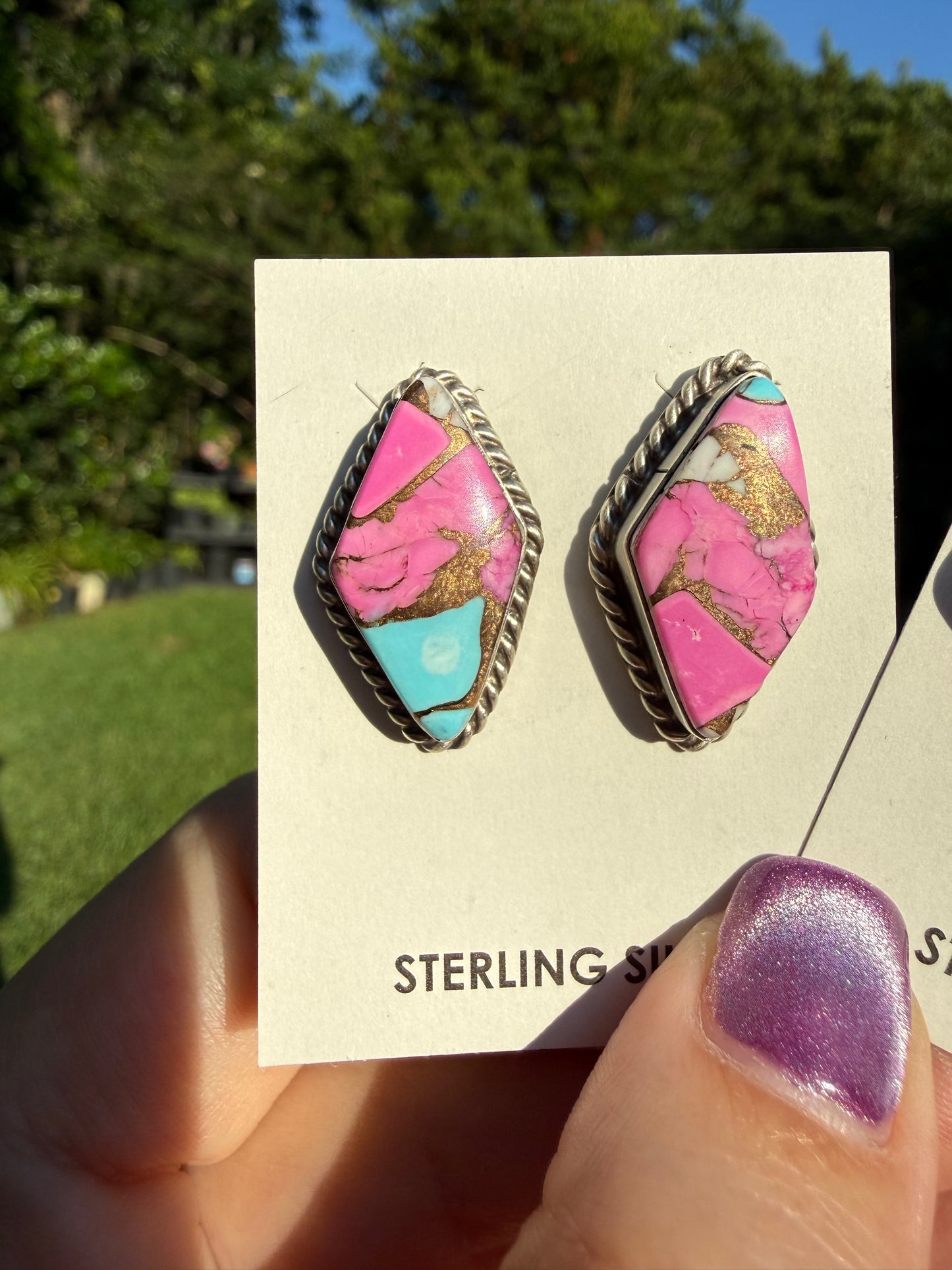 Native Cotton Candy Turquoise Stud Sterling Silver Earrings