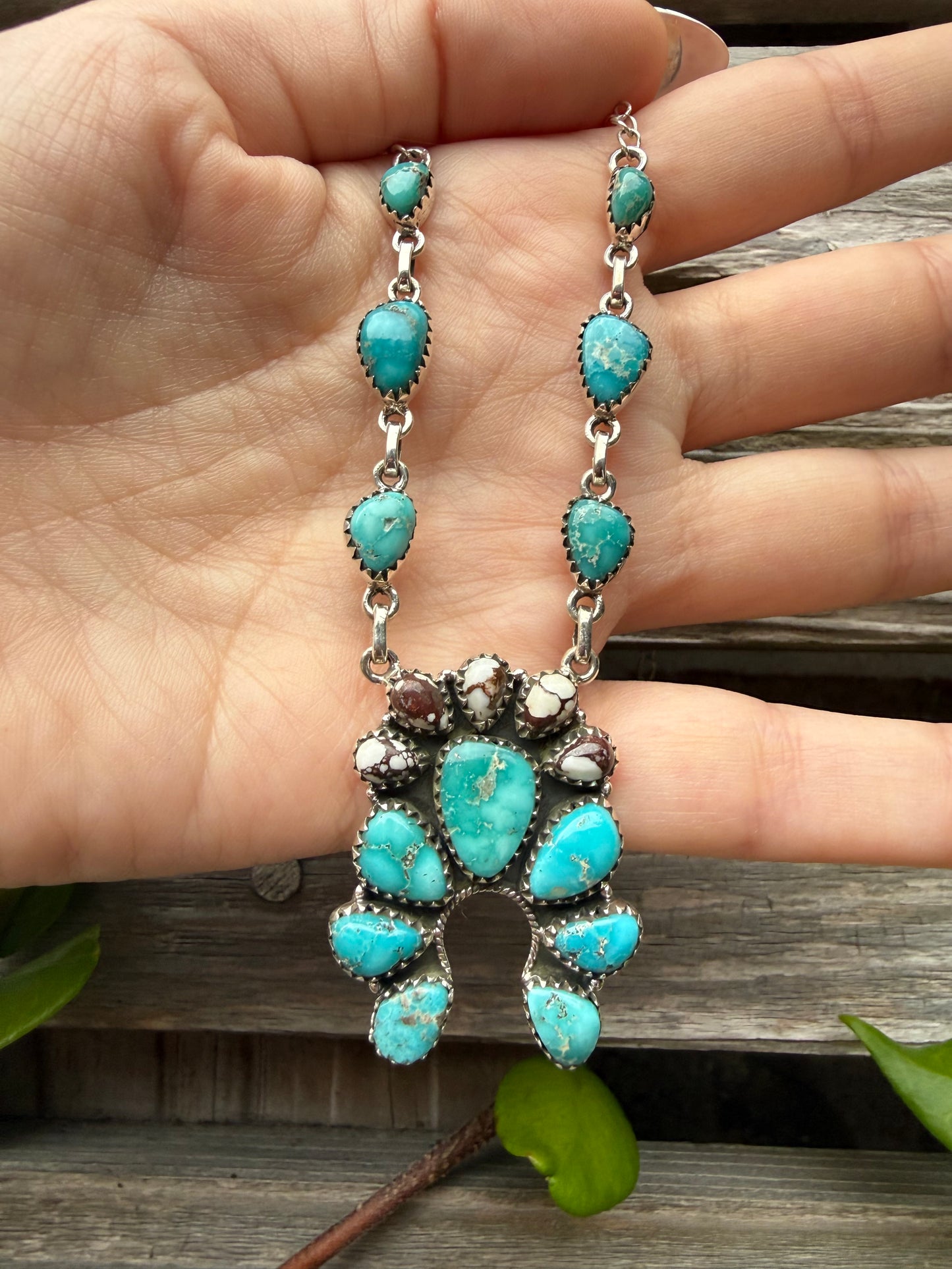 Whitewater Turquoise and Wild Horse Naja Statement Sterling Silver Necklace