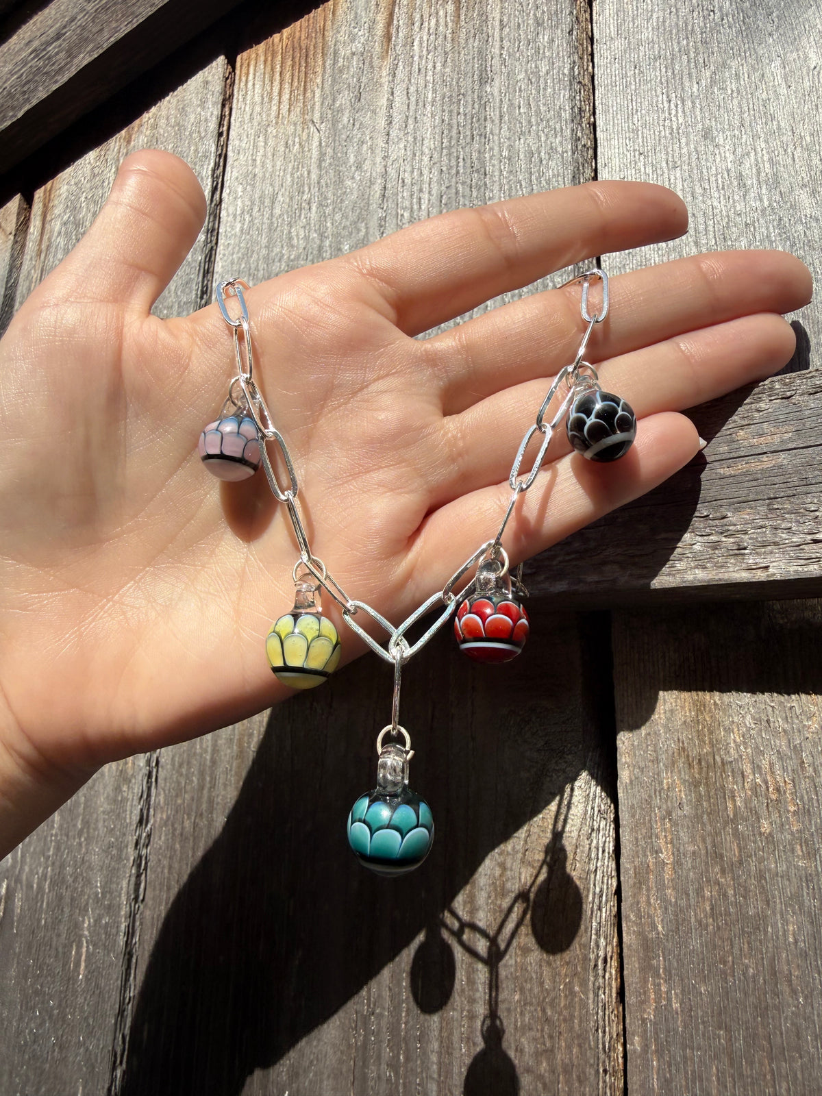 Juju Glass Dot Work Charm Pendant Sterling Silver Paper Clip Chain Necklace