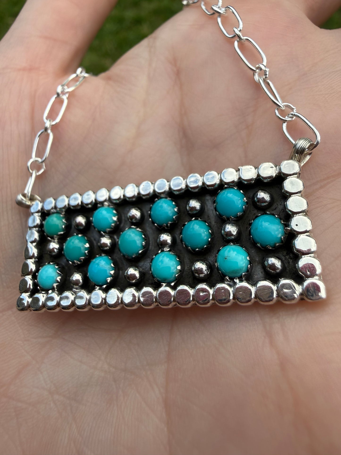Navajo Turquoise Multi Cluster Bar Necklace By Kenny Lonjose