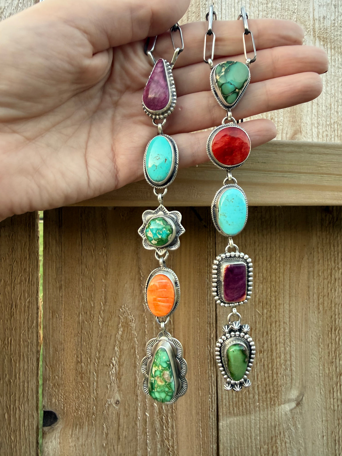 Navajo Multi Stone Sterling Silver Lariat Necklace