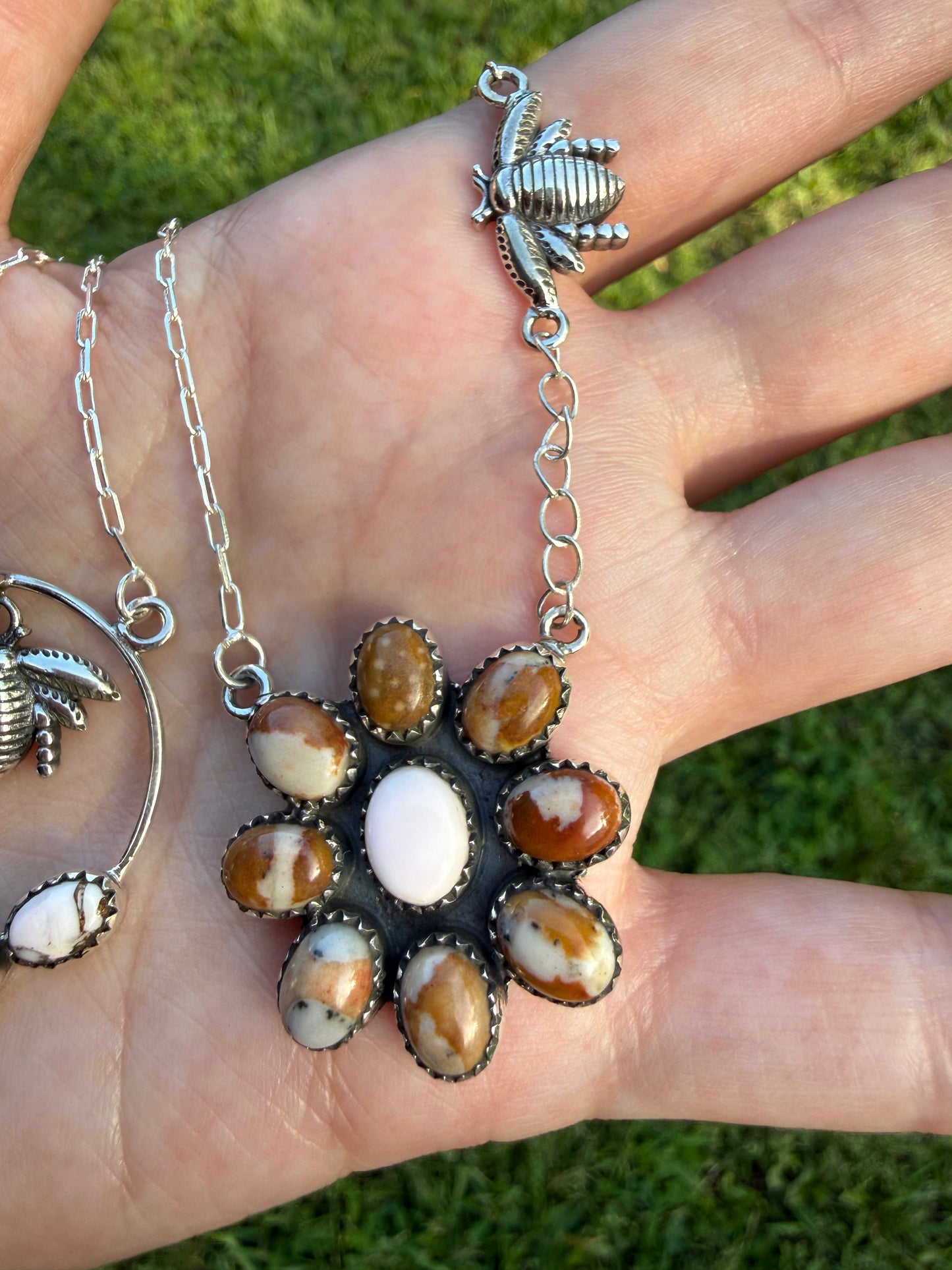 Angel Dahlia & Deer Fawn Honey Bee Sterling Silver Necklace