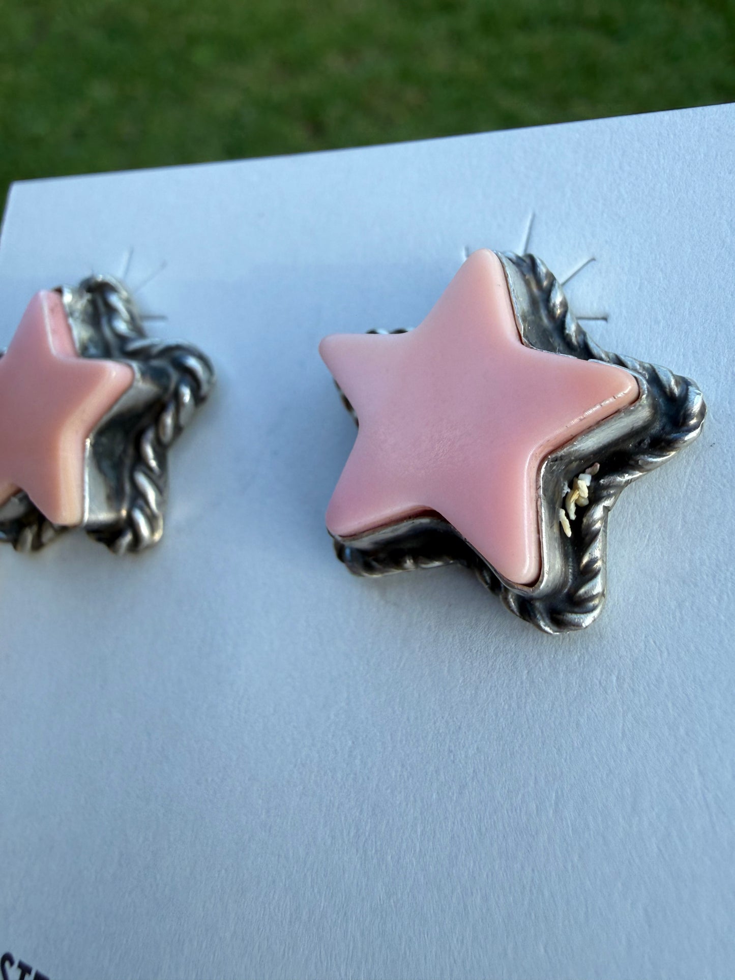 Navajo Pink Conch Star Sterling Silver Earrings by Larson Chee