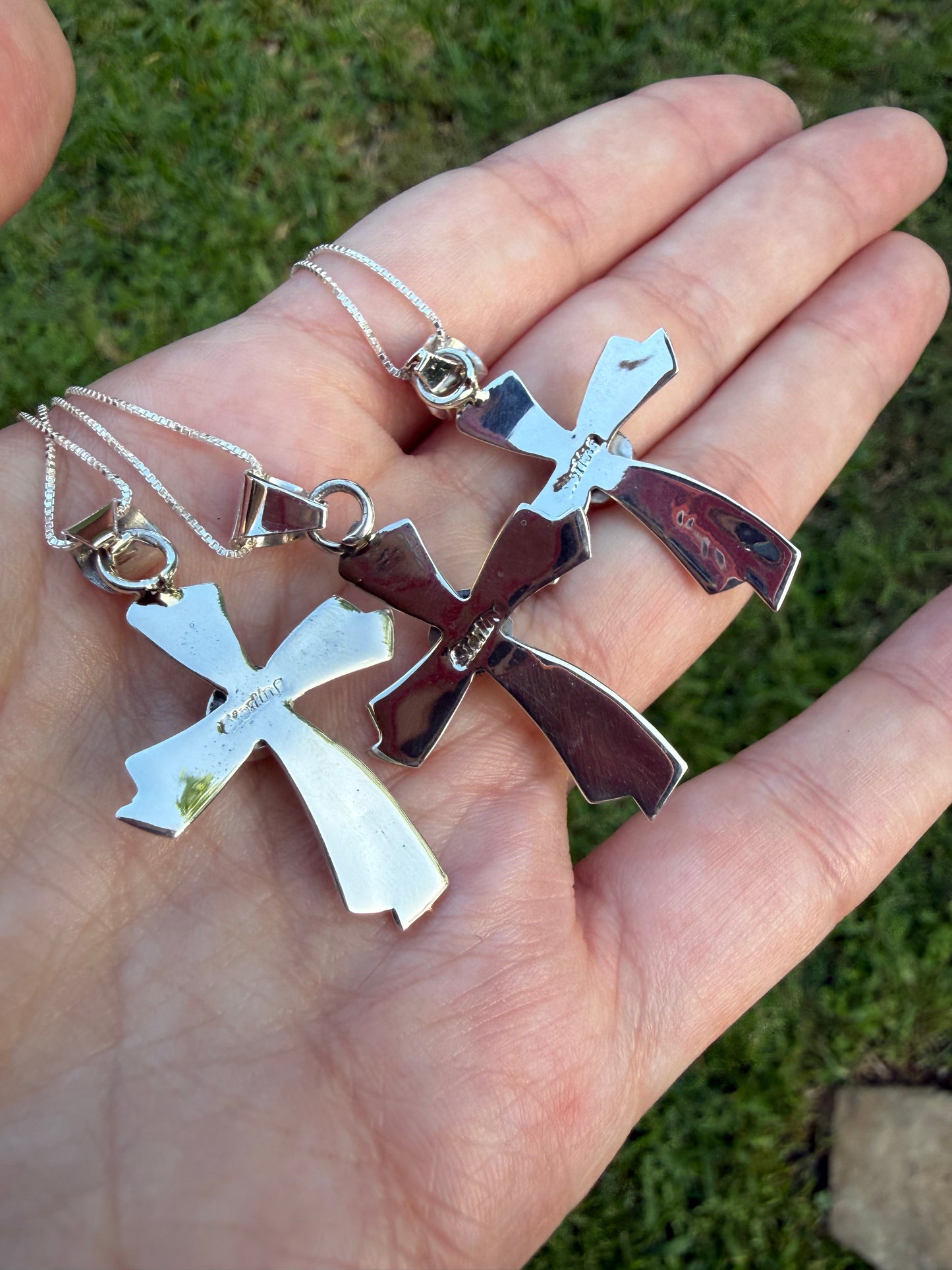 Navajo Sonoran Gold Turquoise Cross Sterling Silver Necklace by Jerold Francisco