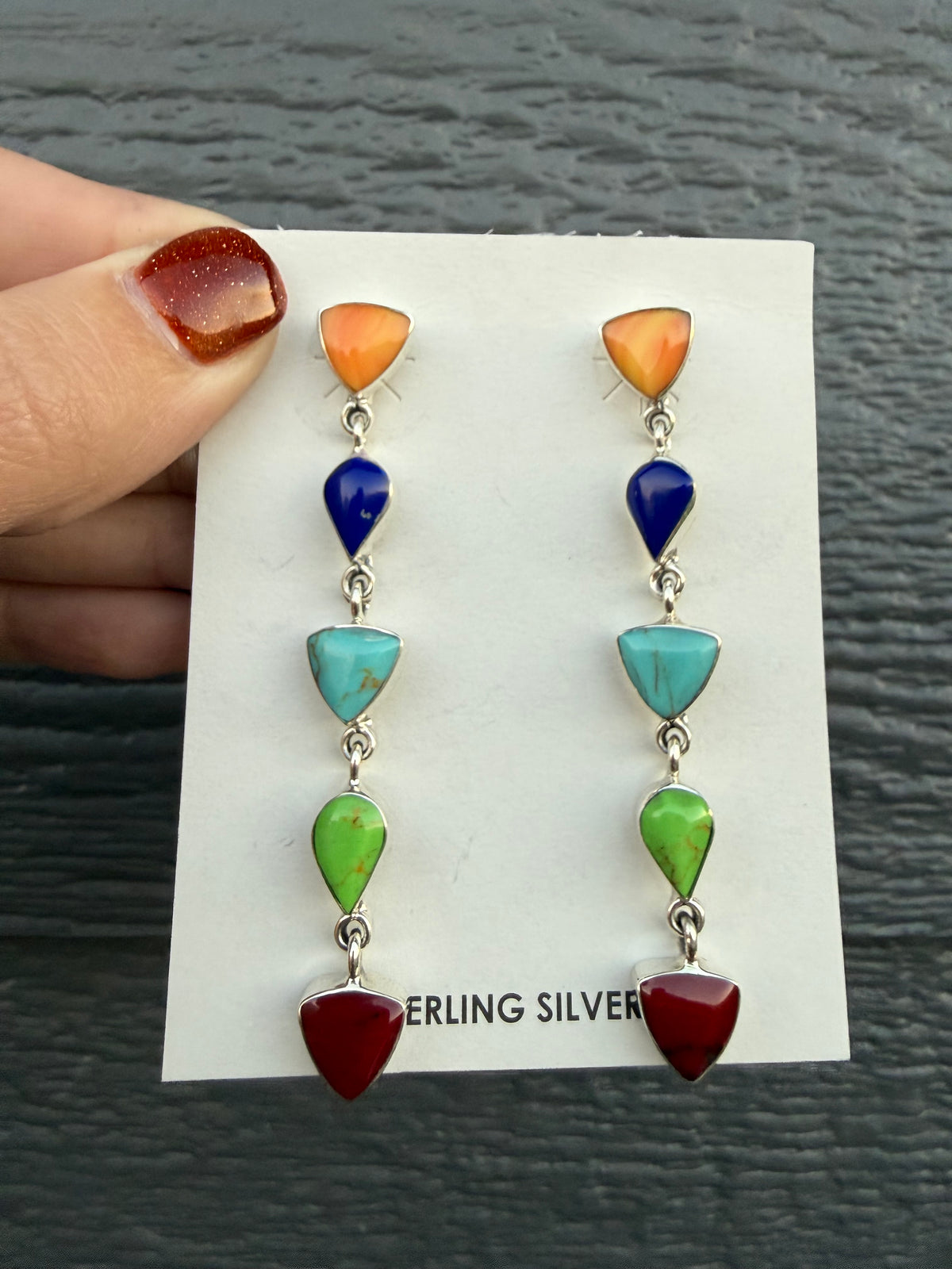 Native Multi 5 Stone Drop Sterling Silver Earrings