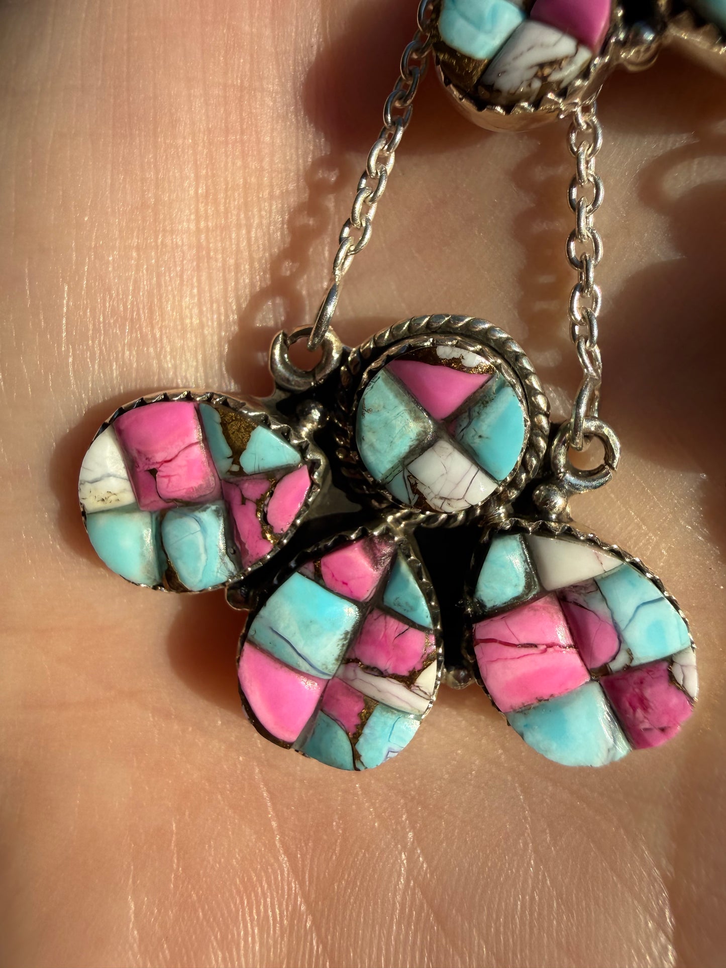 Cotton Candy Turquoise Cobblestone Sterling Silver Necklace