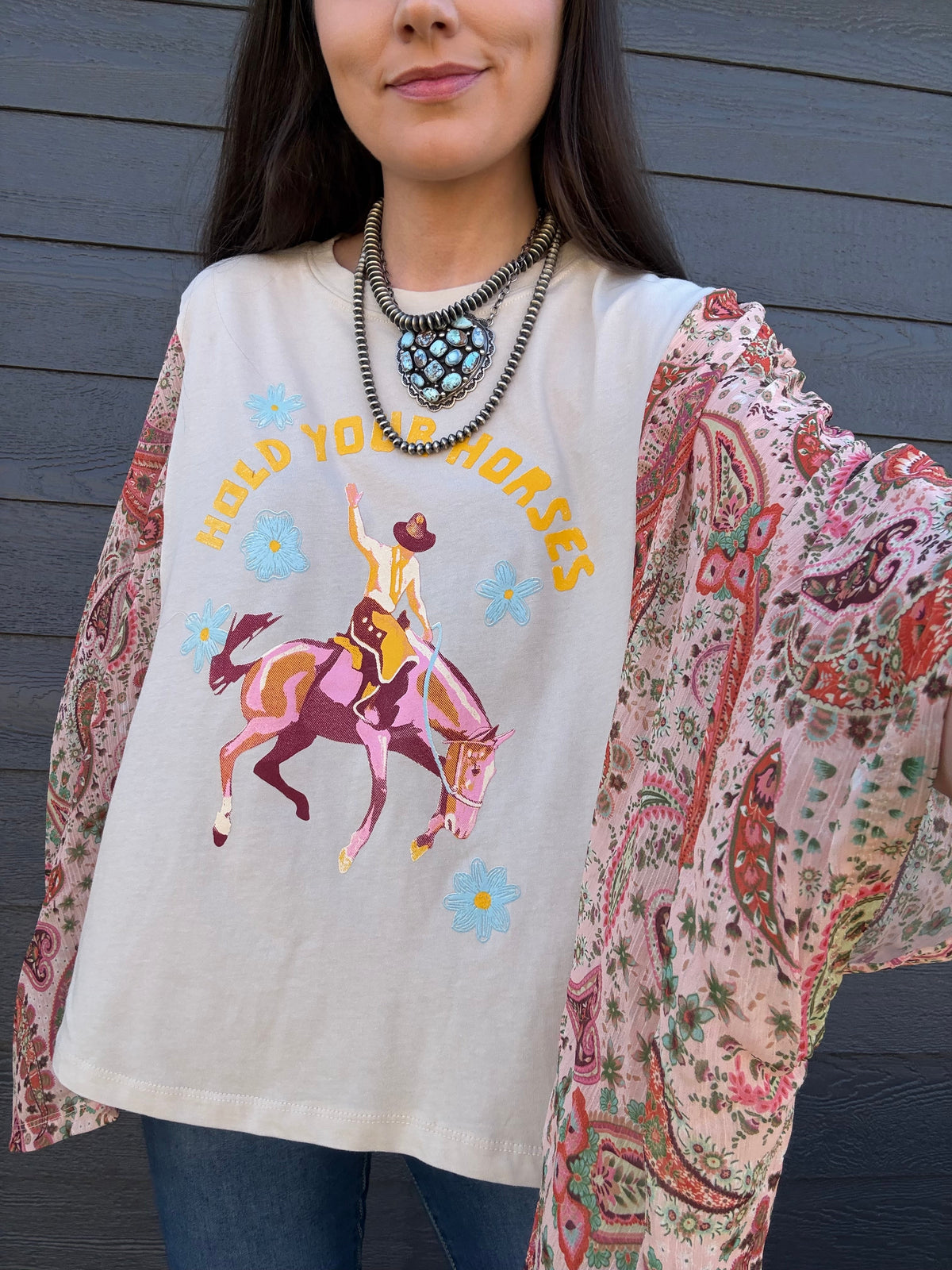 Hold Your Horses Kaftan Graphic Flowy Shirt