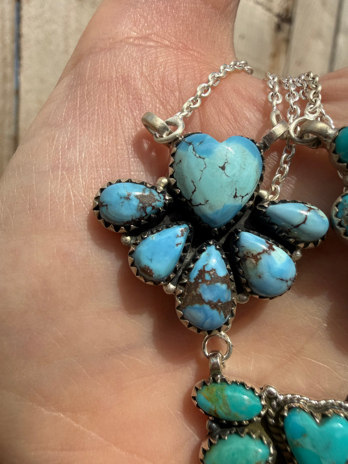 Premium Turquoise Heart Half Cluster Sterling Silver Necklace