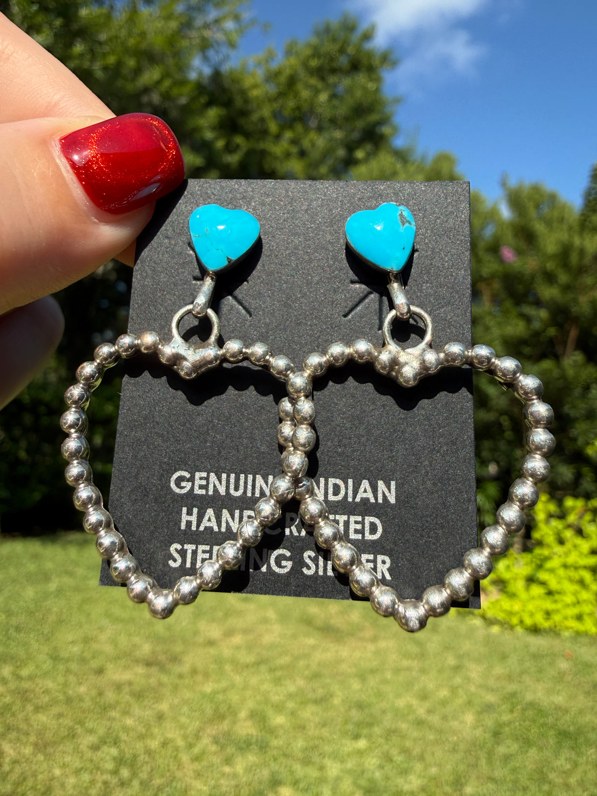 Navajo Turquoise Double Heart Sterling Silver Earrings
