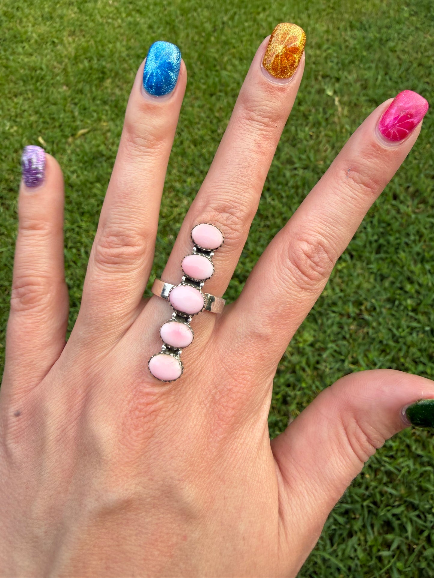 Pink Conch 5 Stone Sterling Silver Crawler Sterling Silver Ring