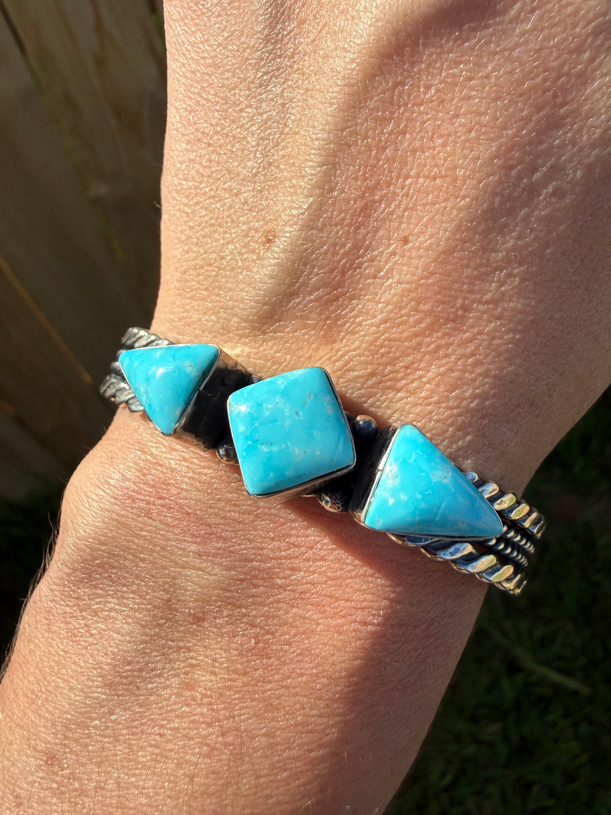 Navajo Triangle Shaped 3 Stone Sterling Silver Cuff Bracelet