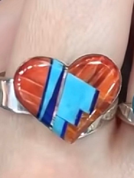 Navajo Heart Inlay Adjustable Ring