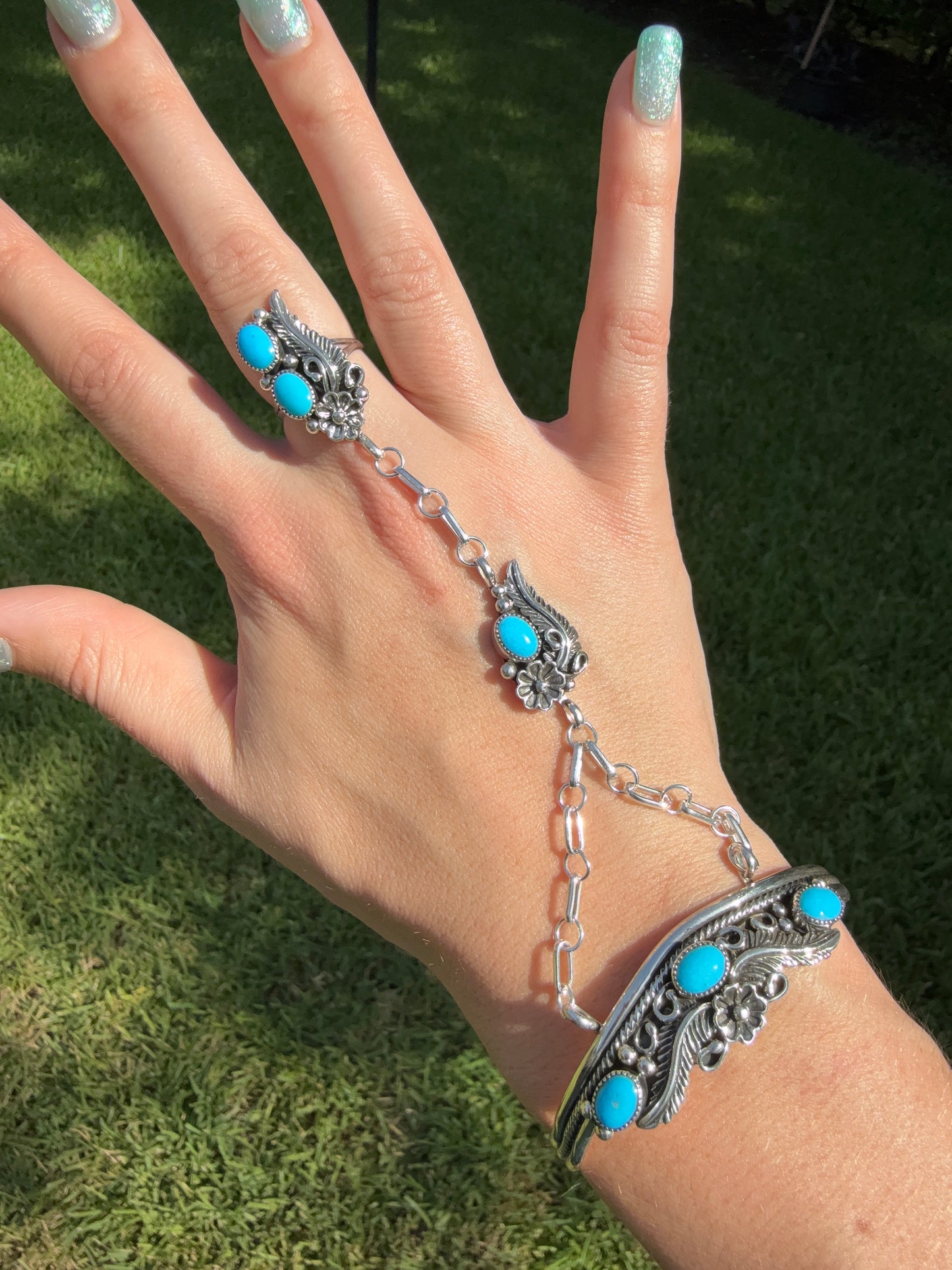 Navajo Turquoise and Sterling Silver Handmade Queen Cuffs